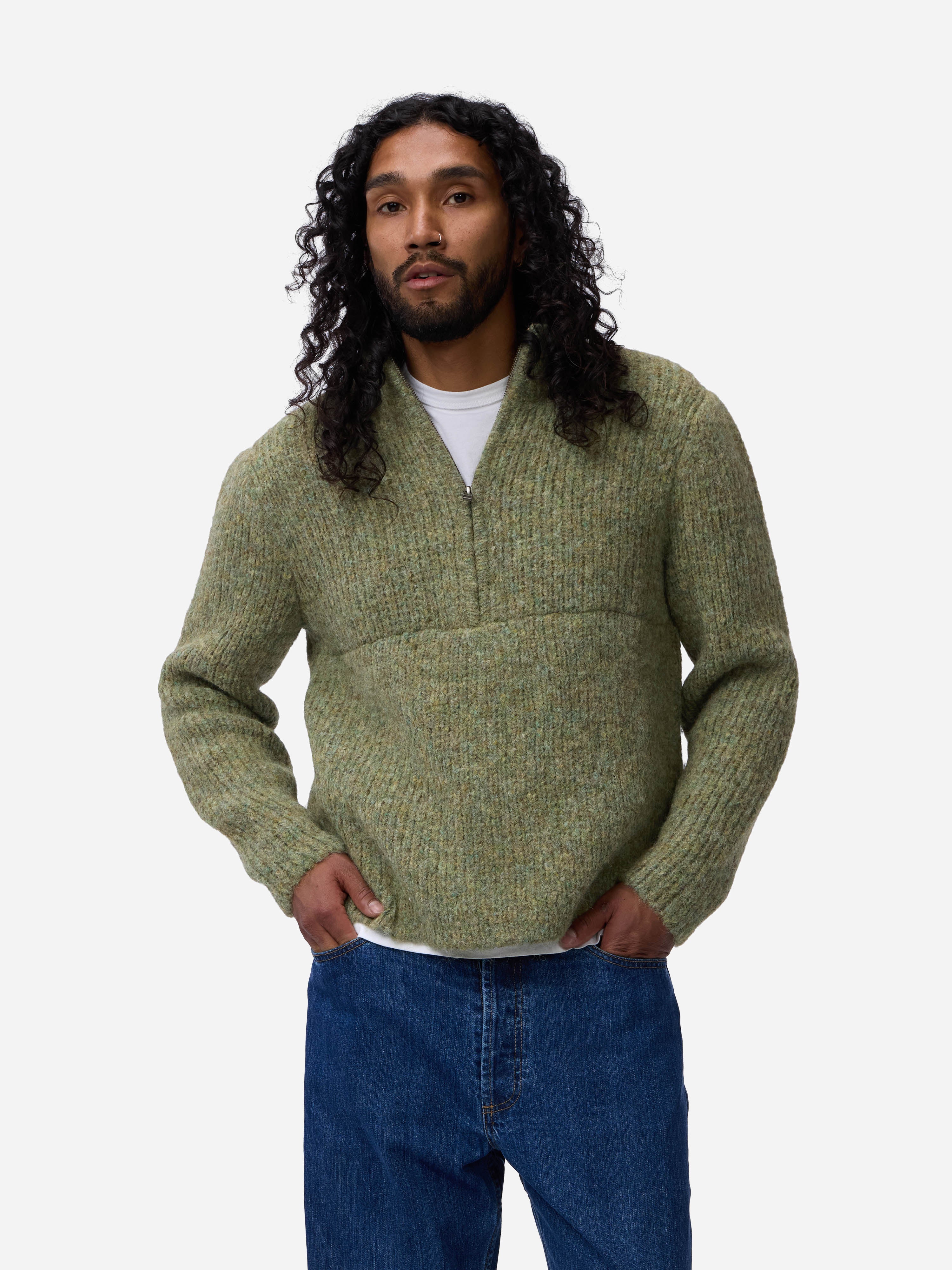 Half Zip Knit ~ Marled Sage – 3sixteen