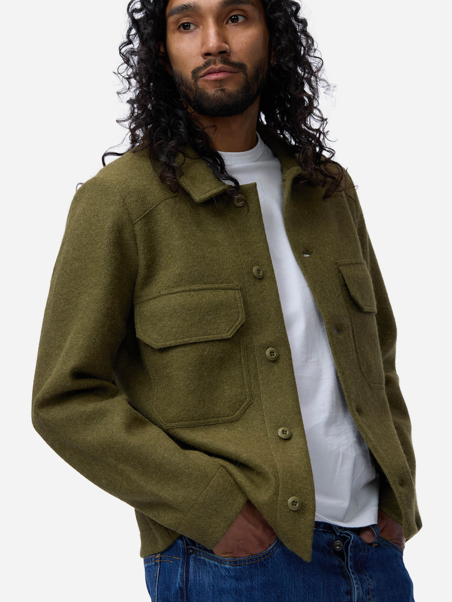 Officer Shirt ~ Olive Felted Wool