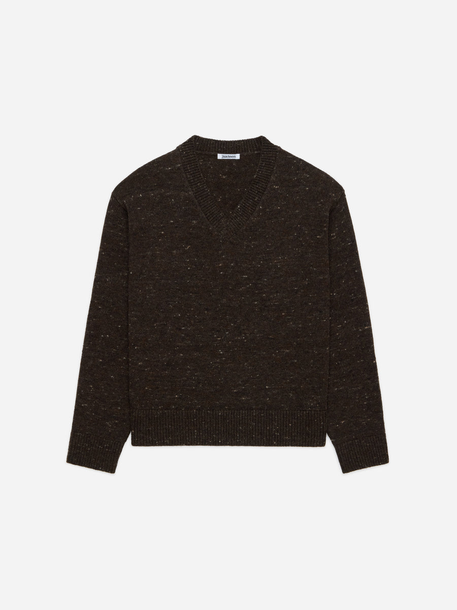 V-Neck Sweater ~ Umber Tweed