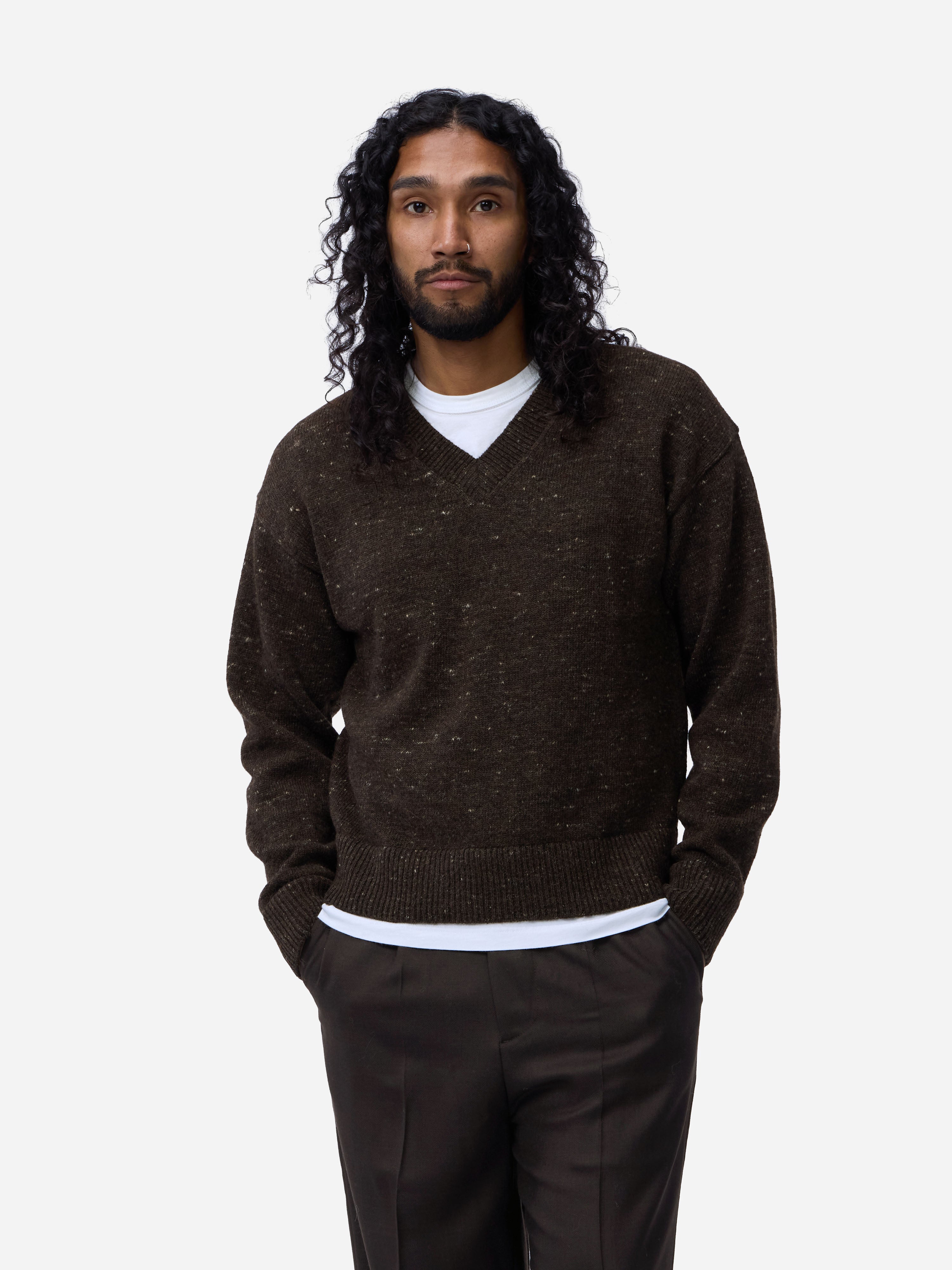 V-Neck Sweater ~ Umber Tweed – 3sixteen