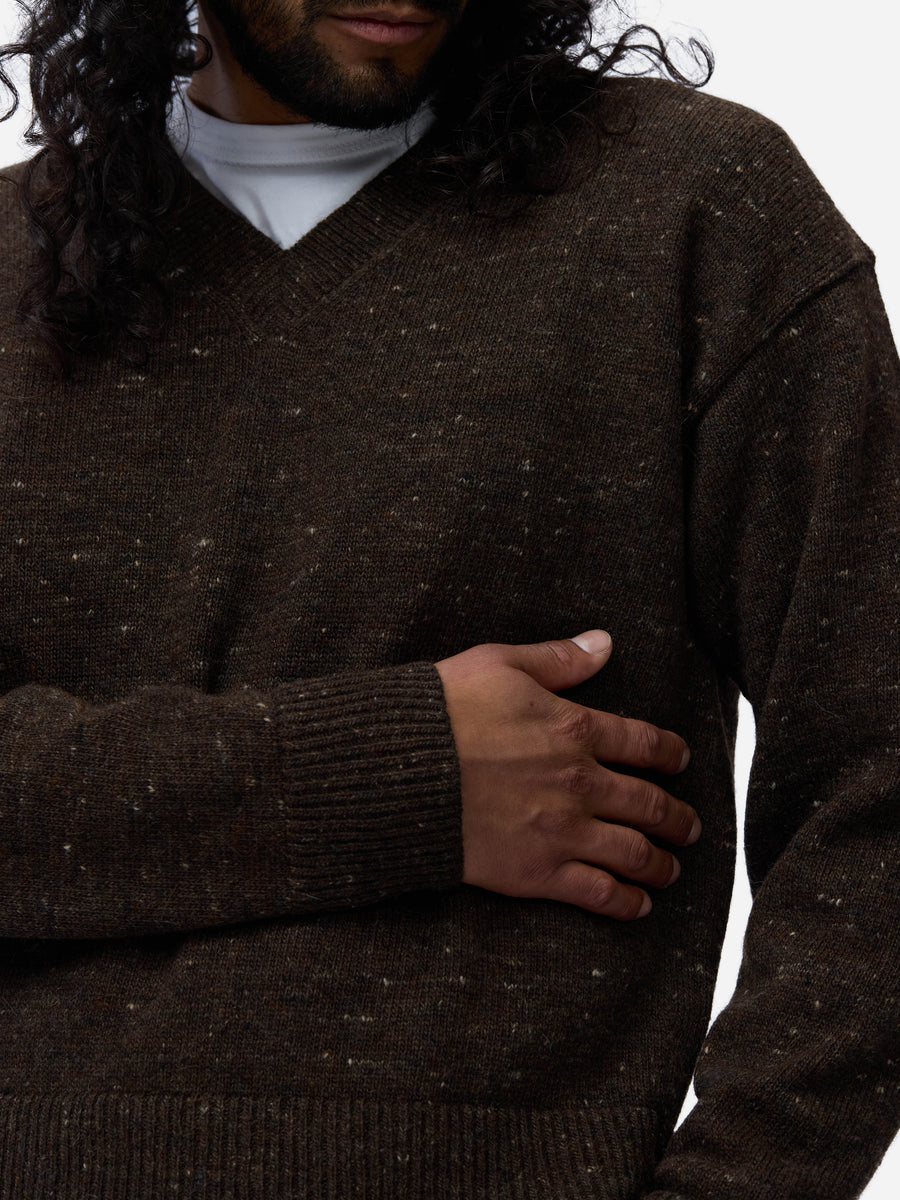 V-Neck Sweater ~ Umber Tweed
