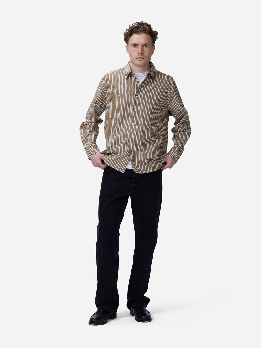 Commuter Shirt ~ Brown Ecru Stripe