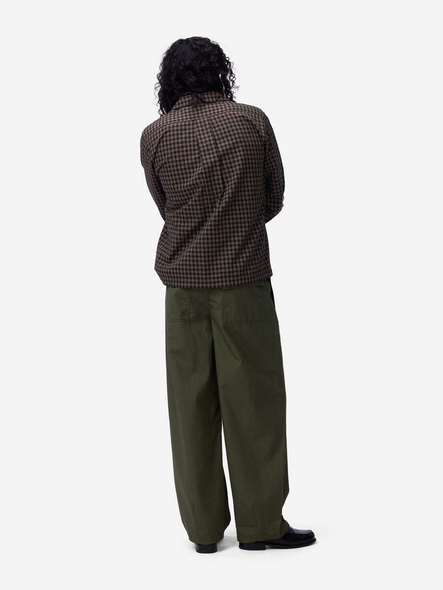 Open Collar Shirt ~ Black Brown Micro Plaid