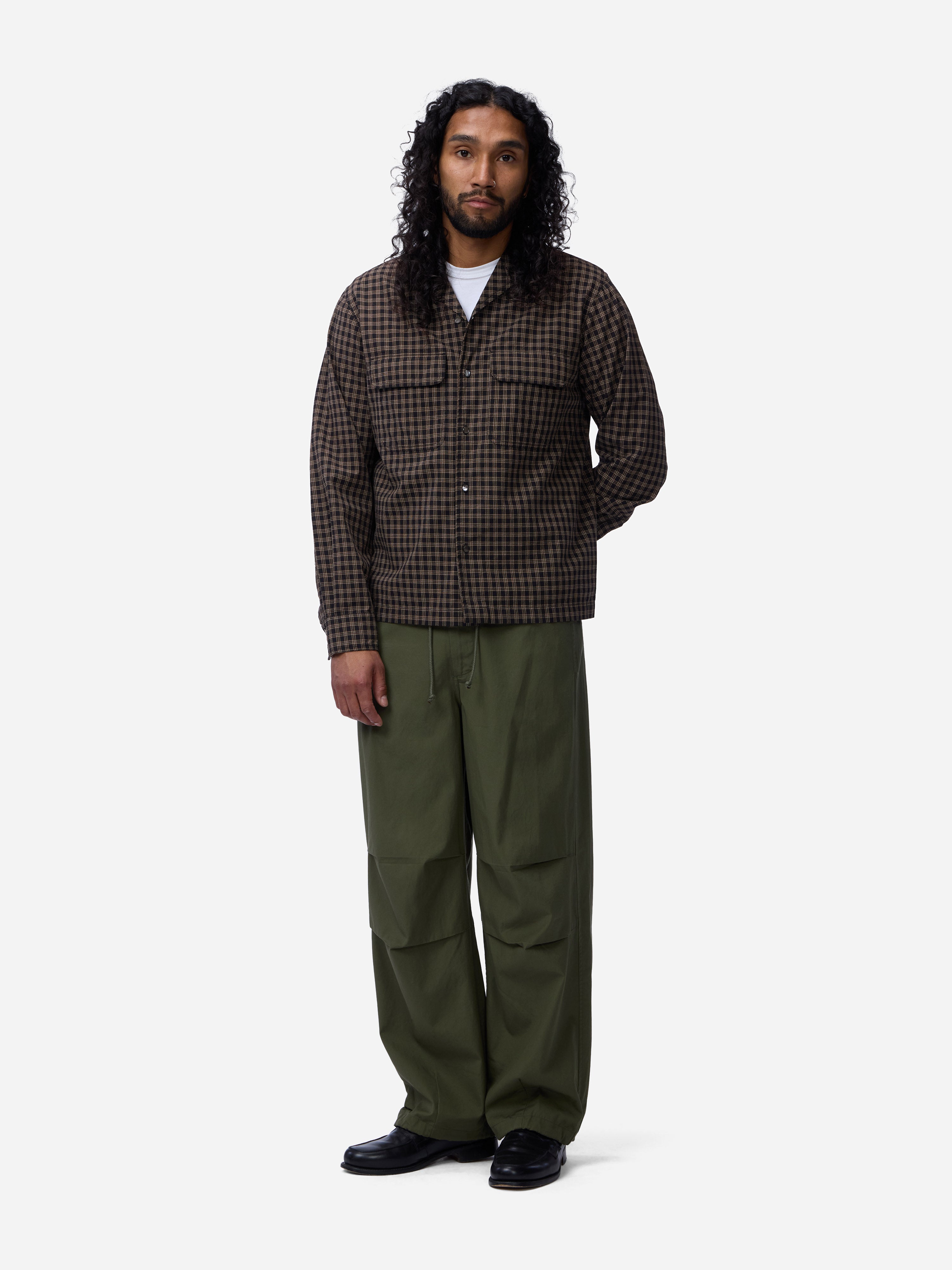 Open Collar Shirt ~ Black Brown Micro Plaid – 3sixteen