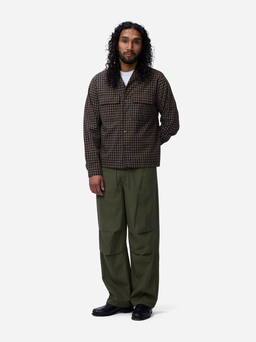 Open Collar Shirt ~ Black Brown Micro Plaid
