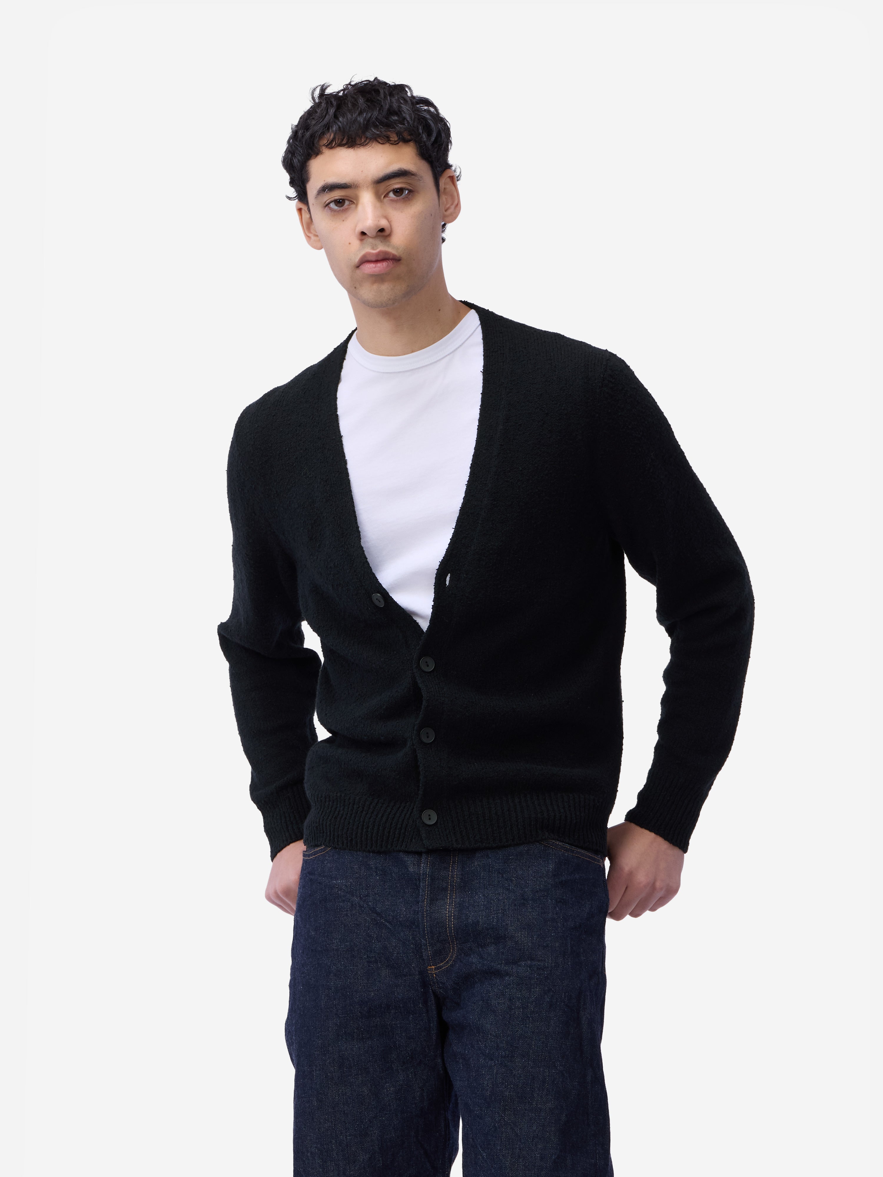 カーディガン Crillon Boucle Cardigan Classic Cardigan ~ Black Boucle – 3sixteen