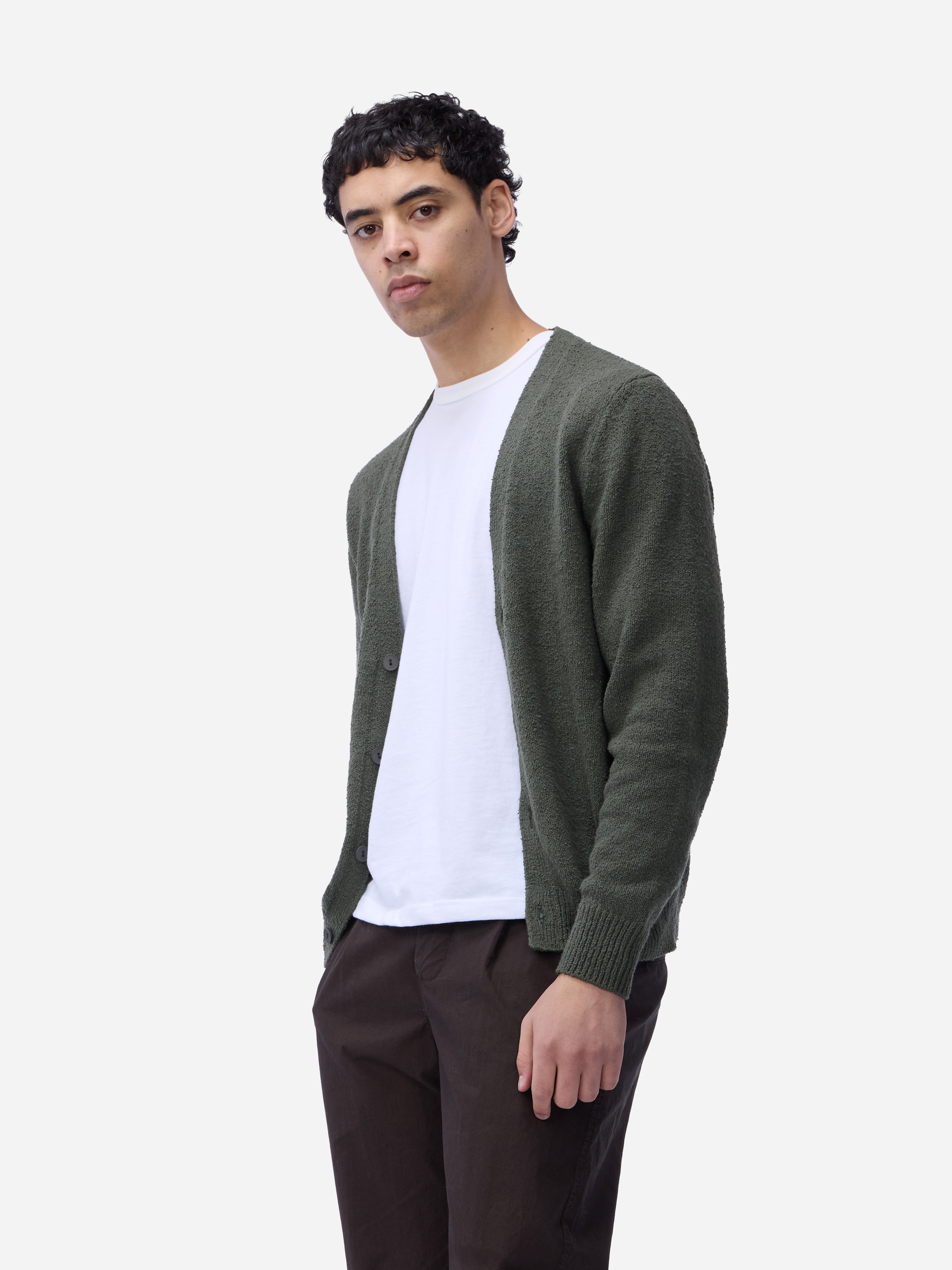 Classic Cardigan ~ Olive Boucle – 3sixteen