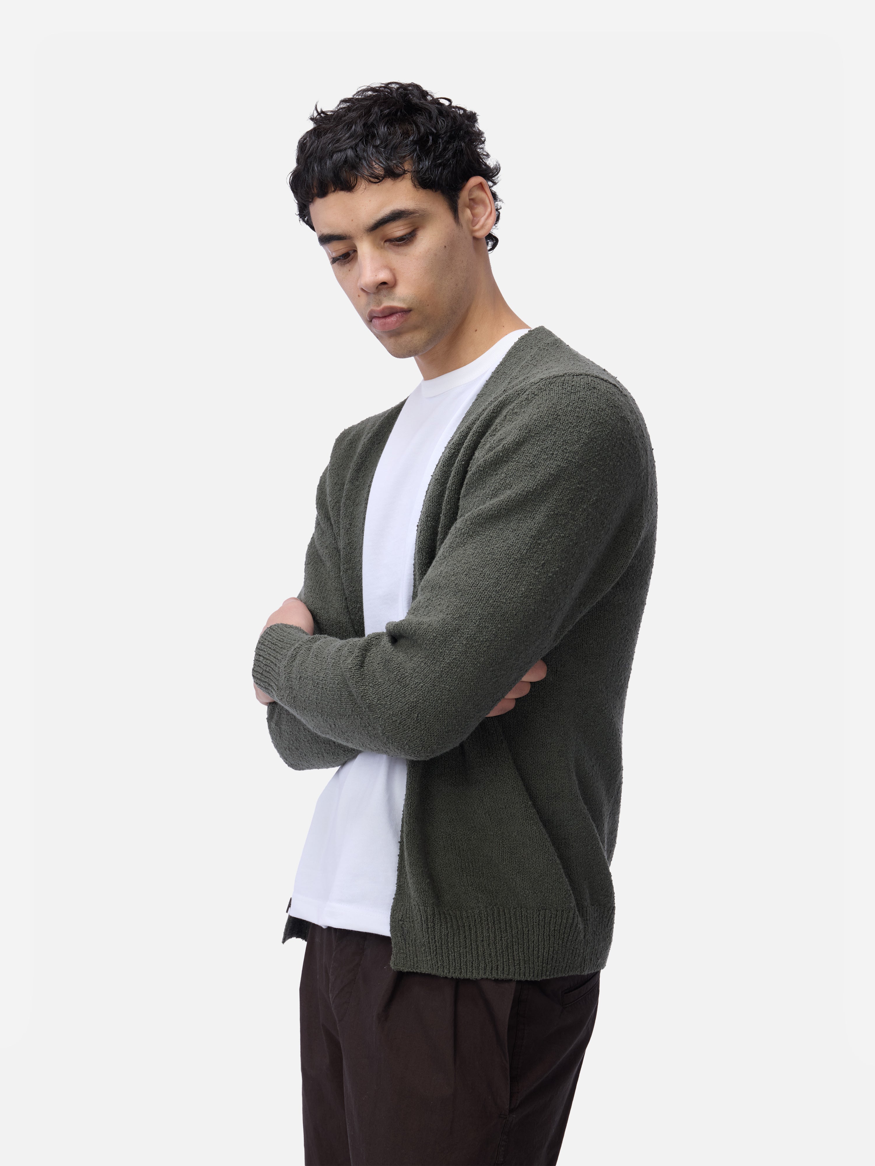 Classic Cardigan ~ Olive Boucle – 3sixteen