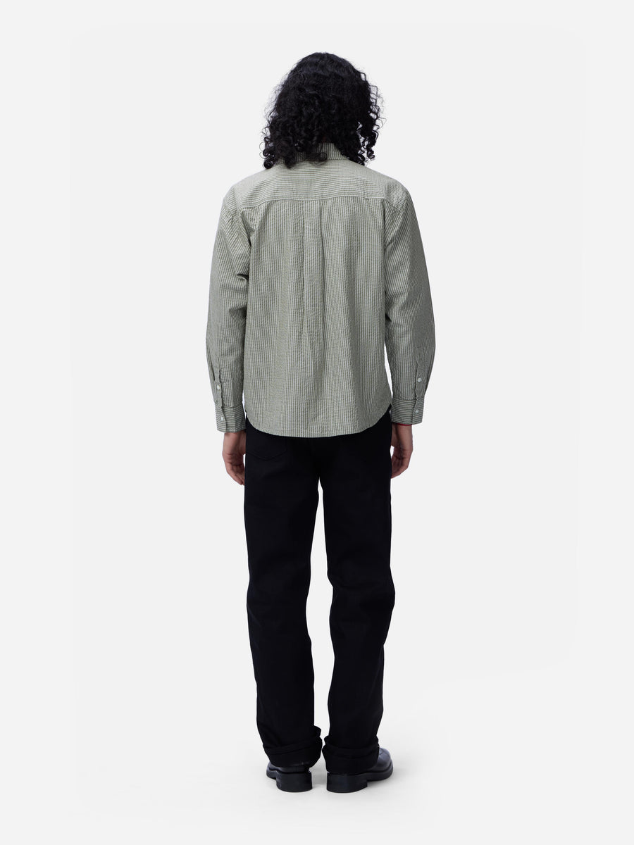 Commuter Shirt ~ Olive Seersucker Stripe