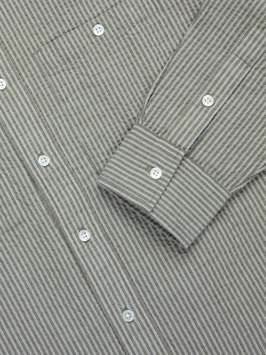 Commuter Shirt ~ Olive Seersucker Stripe
