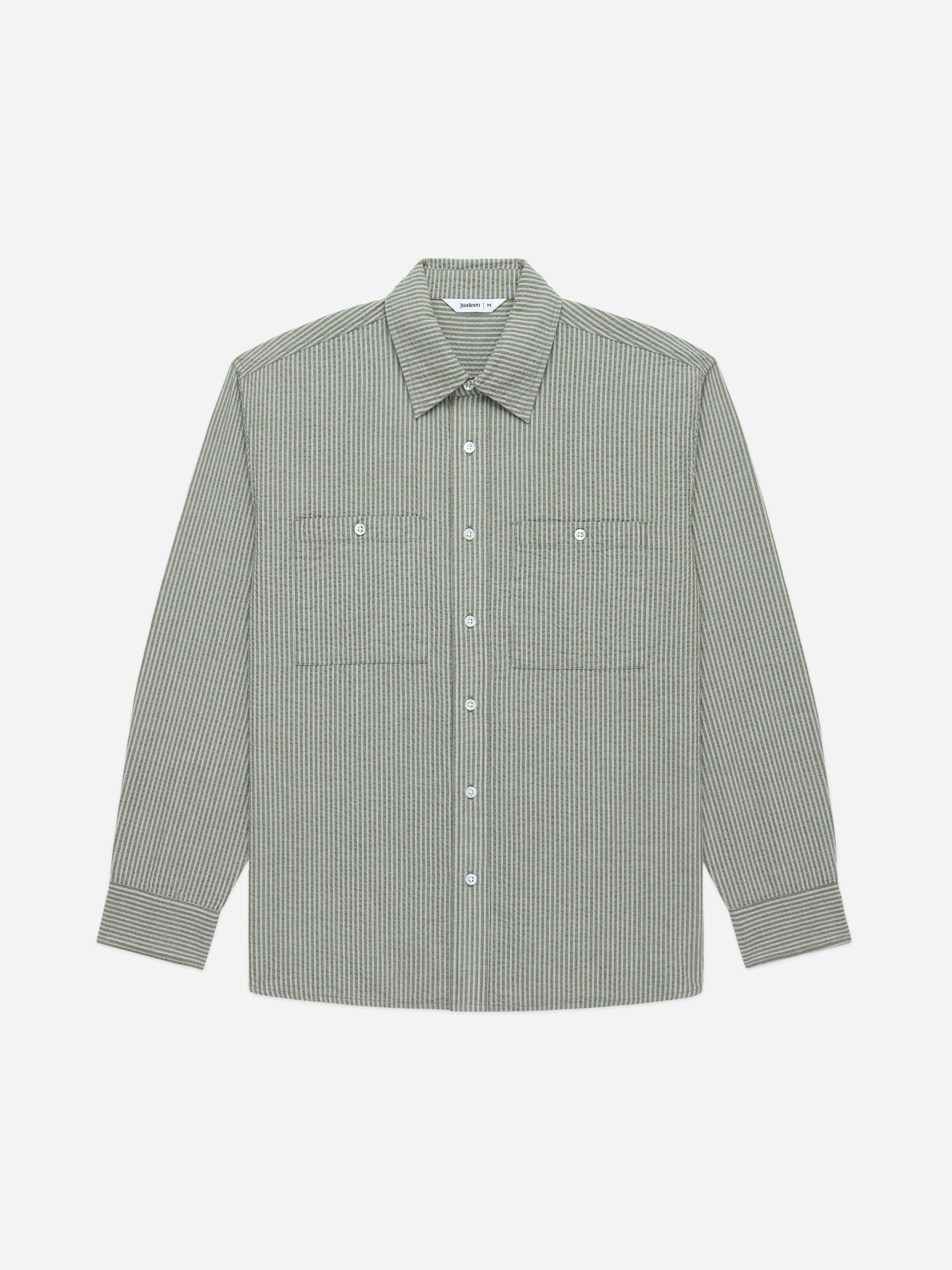 Commuter Shirt ~ Olive Seersucker Stripe – 3sixteen