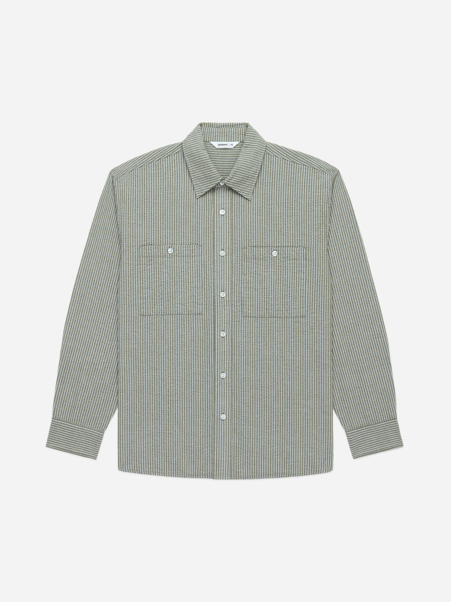 Commuter Shirt ~ Olive Seersucker Stripe