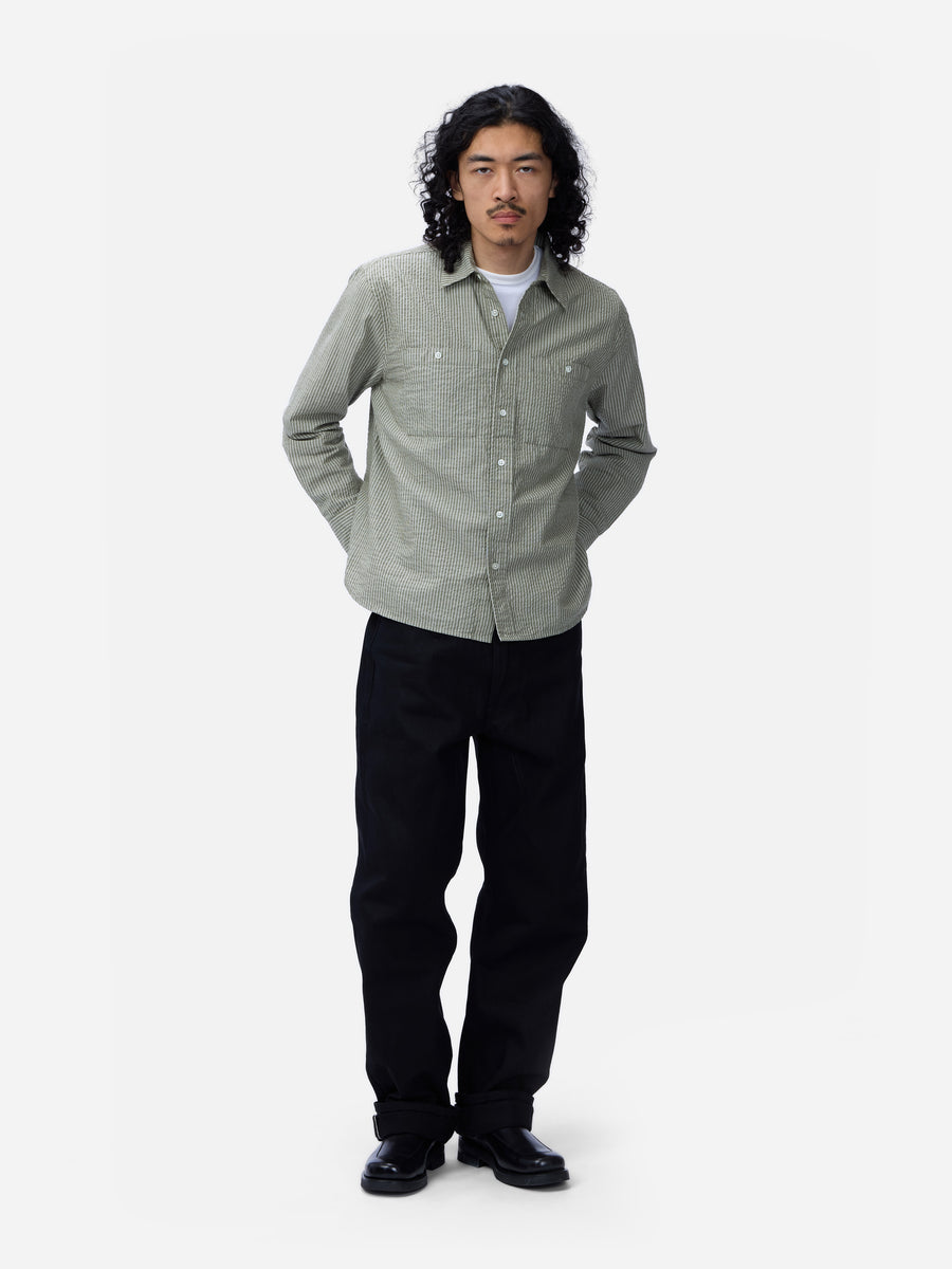 Commuter Shirt ~ Olive Seersucker Stripe 3sixteen Commuter Shirt ~ Olive Seersucker Stripe 3sixteen