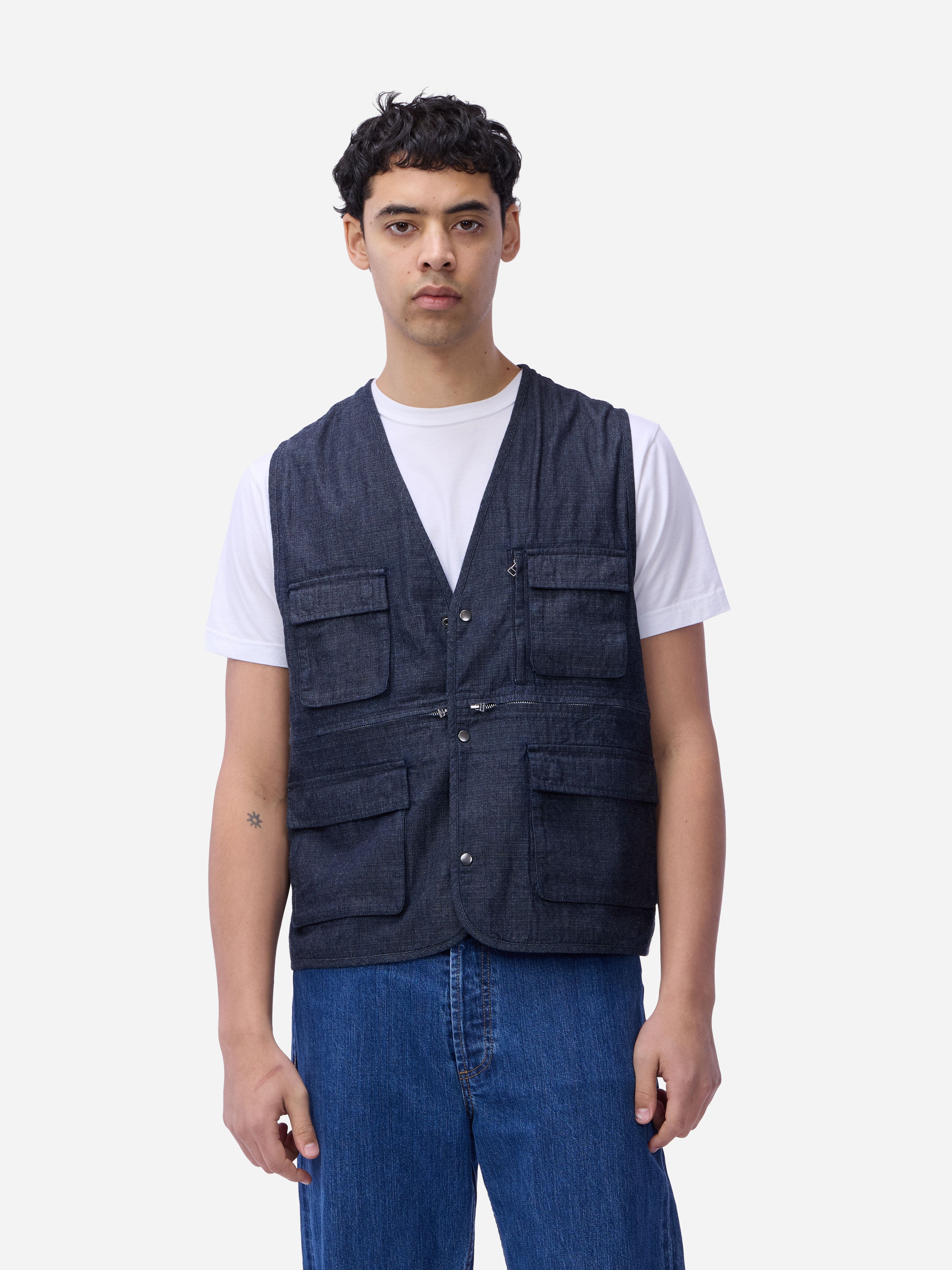 BUTCHER PRODUCTS “FIELD VEST” size36 Field Vest ~ Indigo Ripstop – 3sixteen