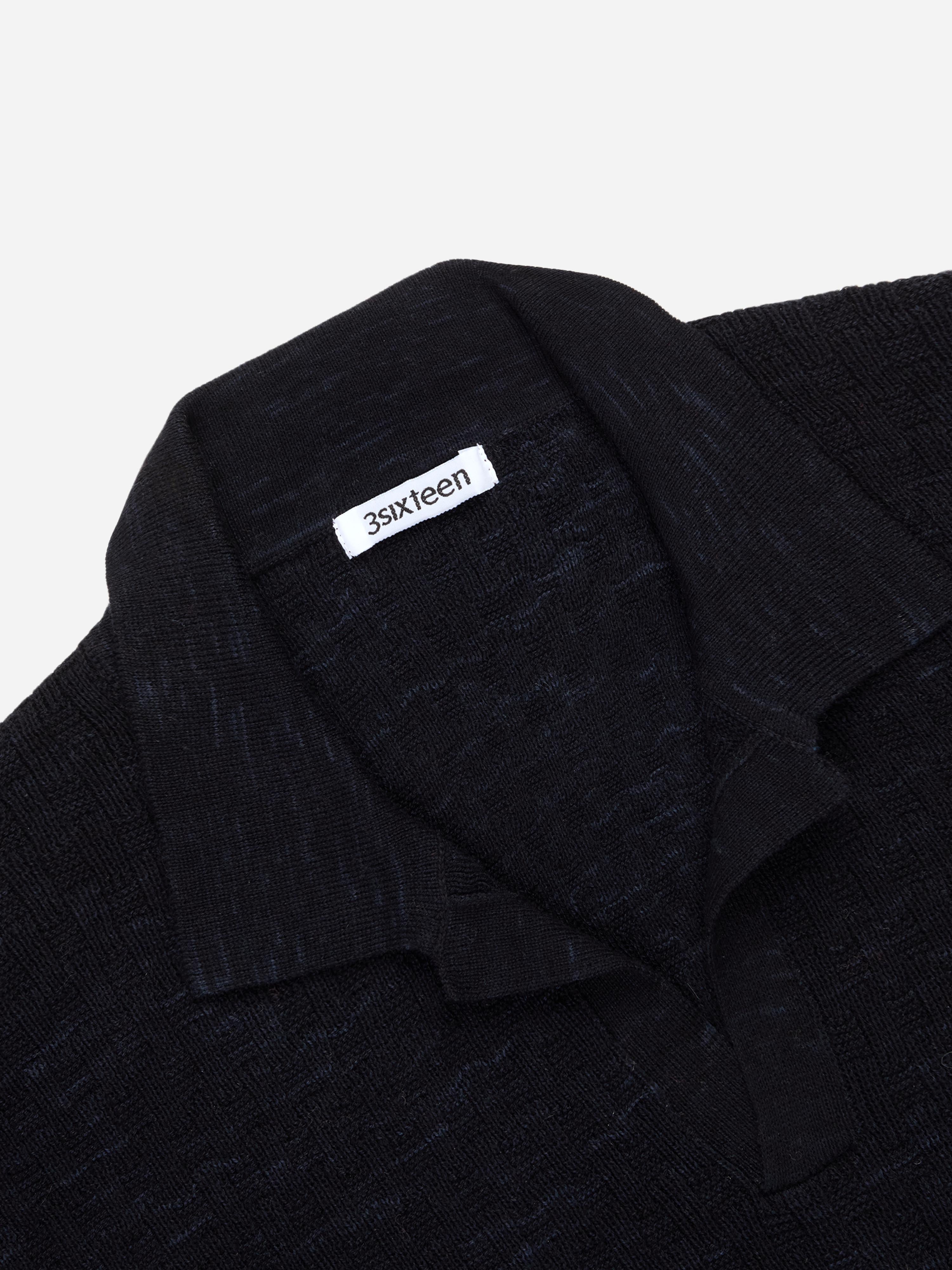 Knit Polo ~ Vintage Black Boxweave – 3sixteen