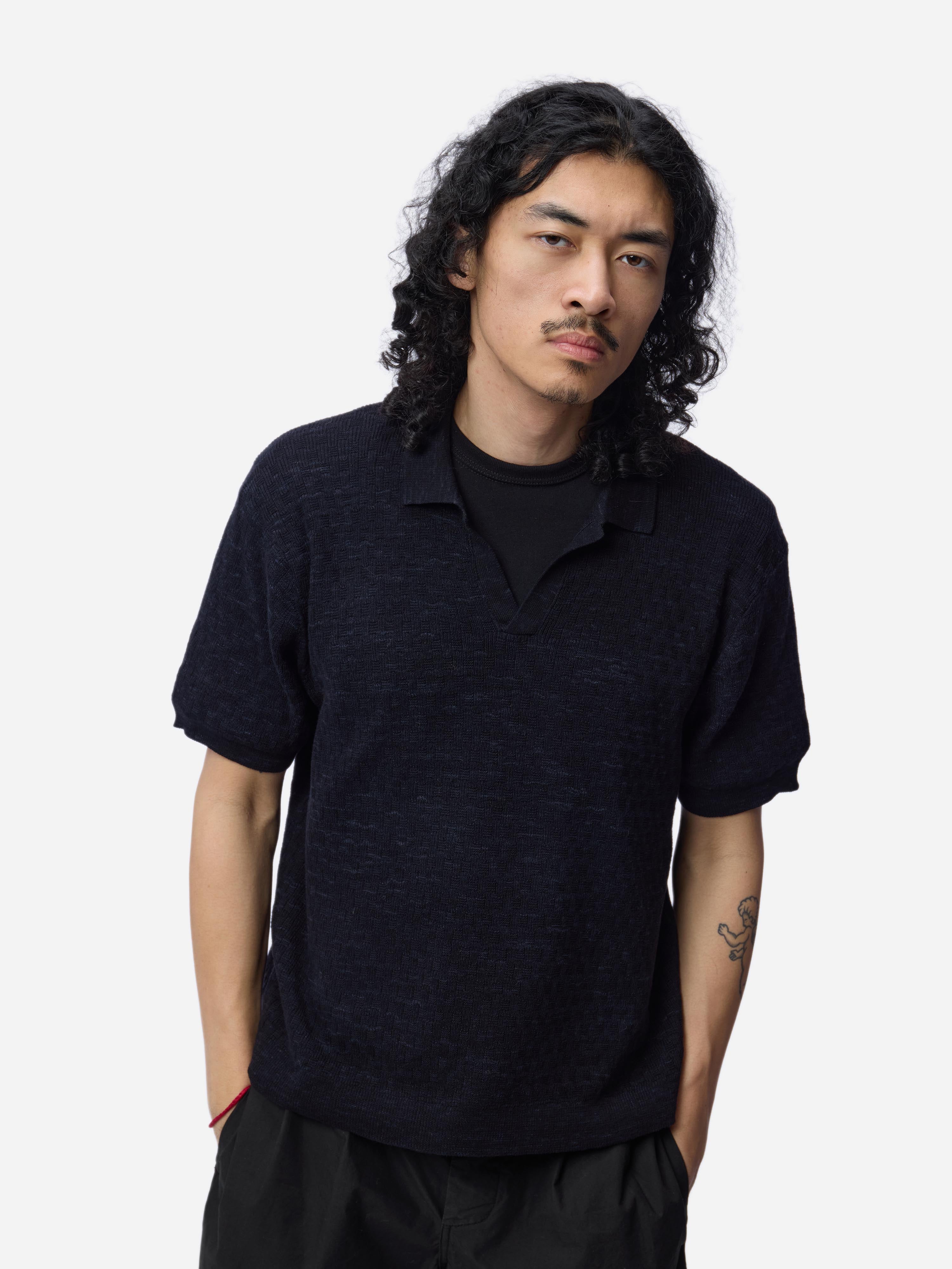YASHIKI【24SS】Hazakura Knit Polo(BLACK) KN11_63.jpg