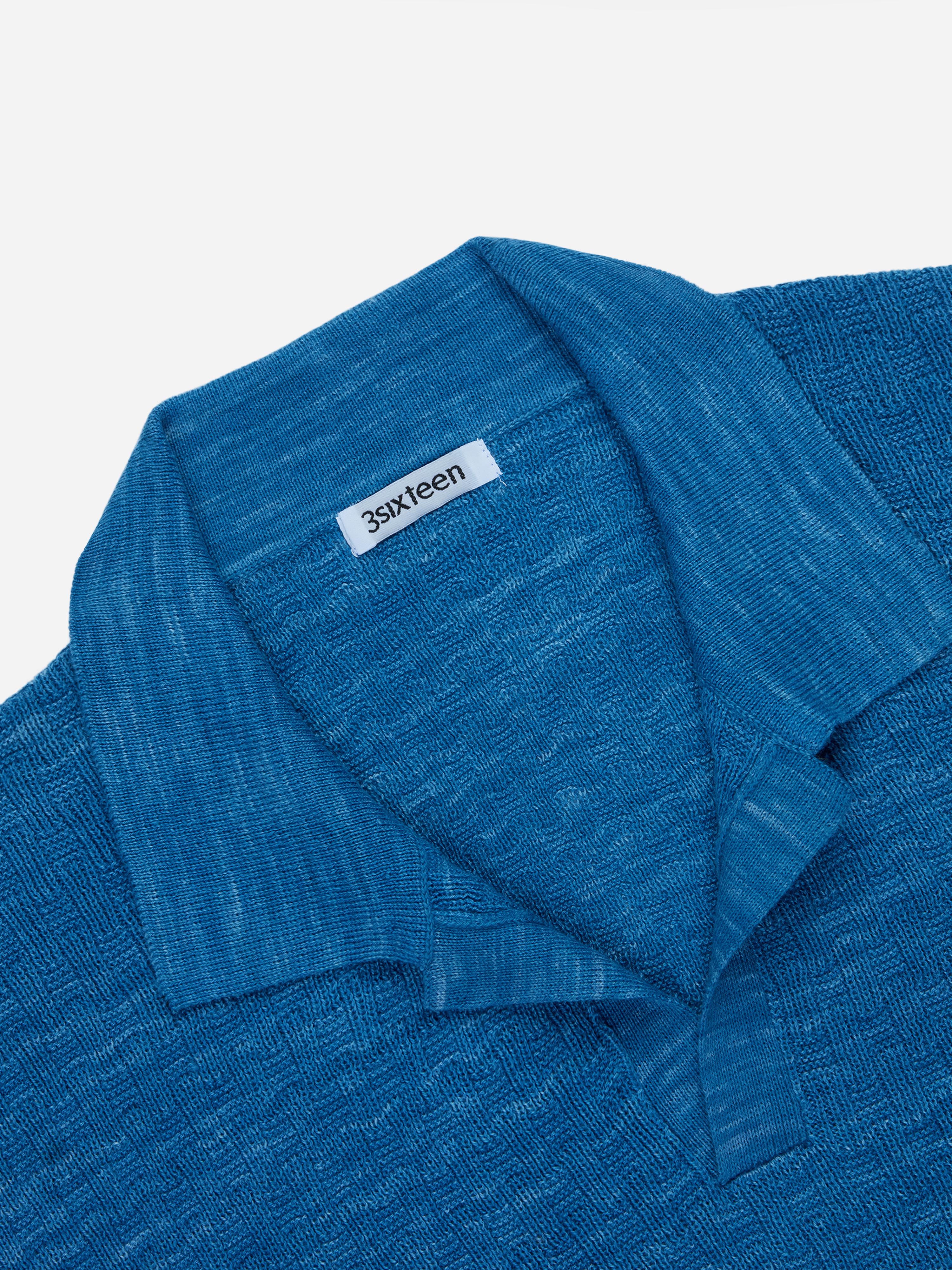 Knit Polo ~ Vintage Blue Boxweave – 3sixteen