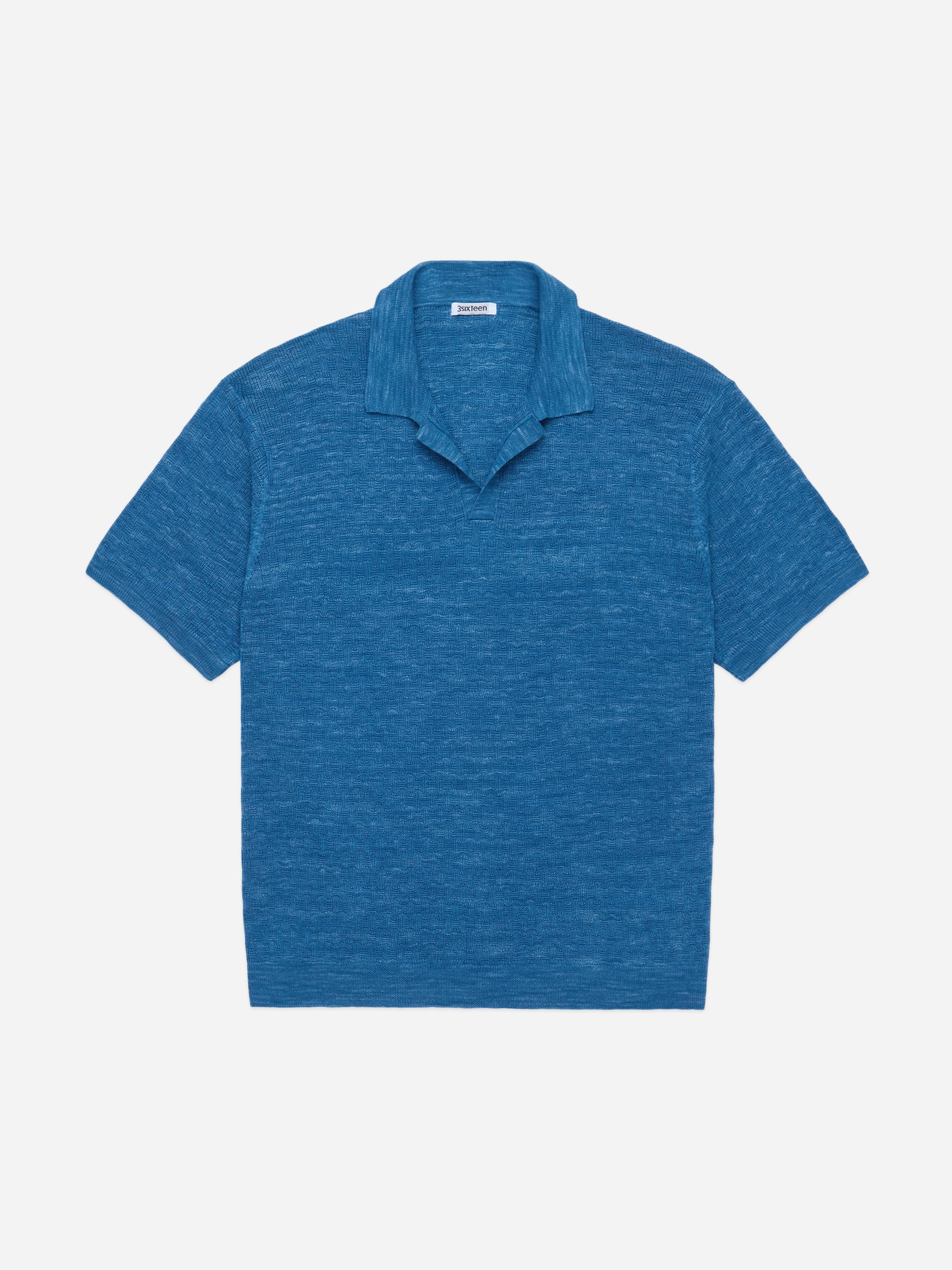 Knit Polo ~ Vintage Blue Boxweave – 3sixteen