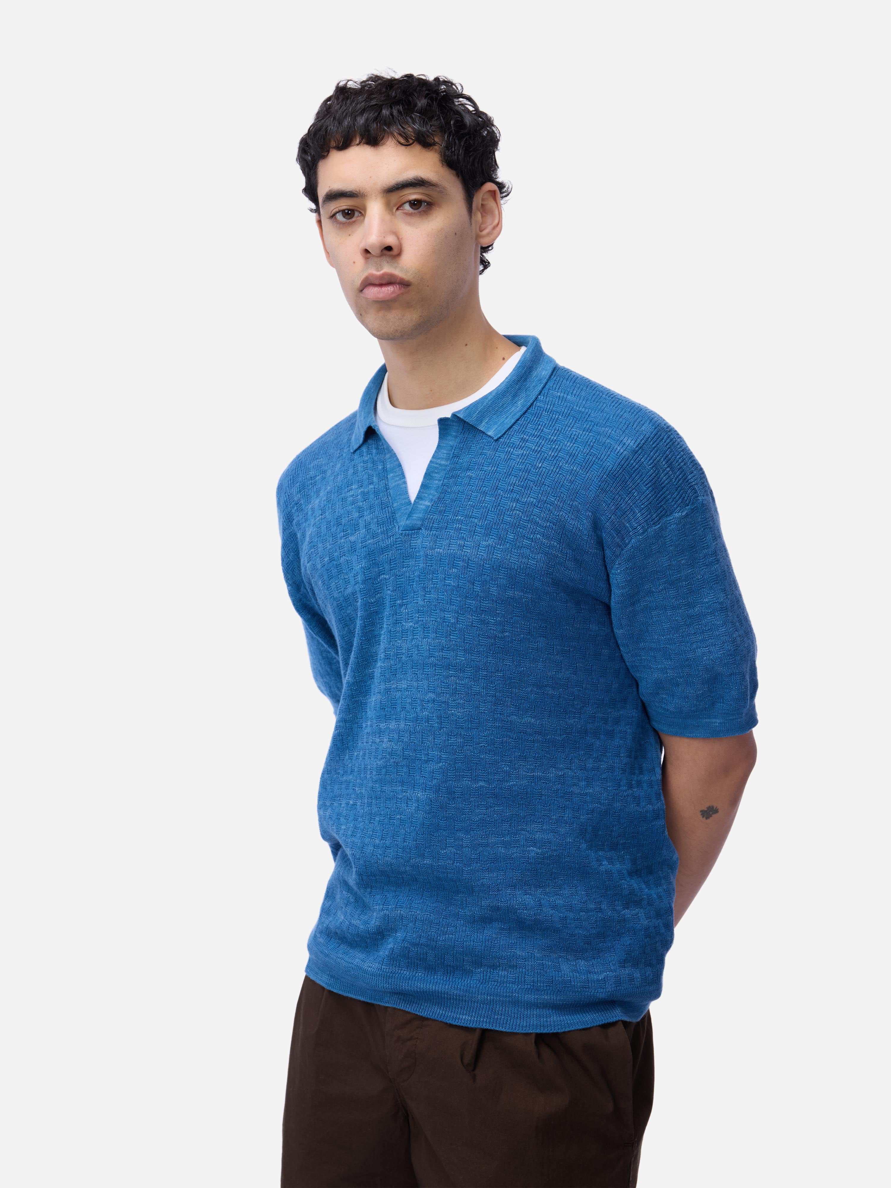 Knit Polo ~ Vintage Blue Boxweave – 3sixteen
