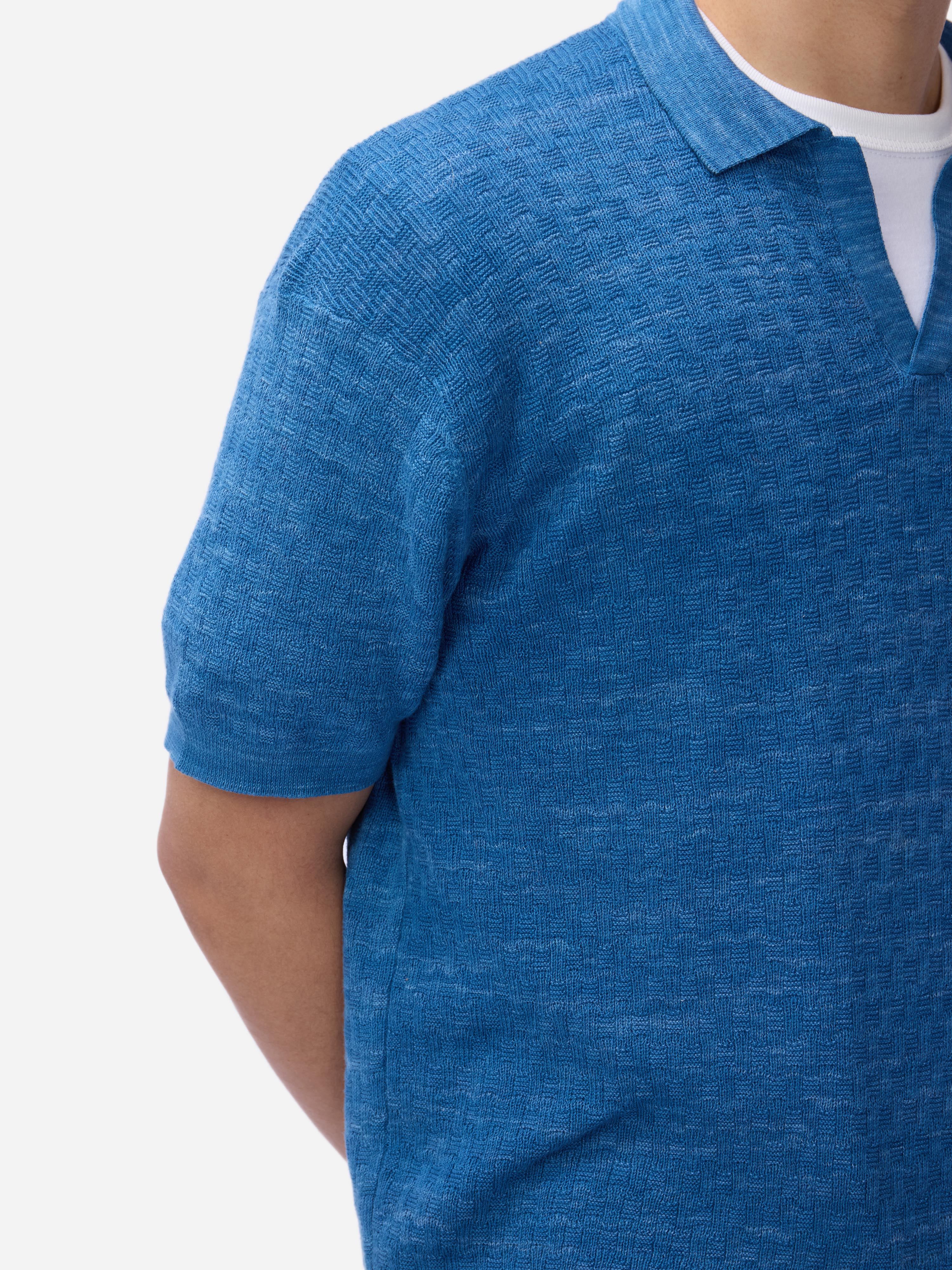 Knit Polo ~ Vintage Blue Boxweave – 3sixteen