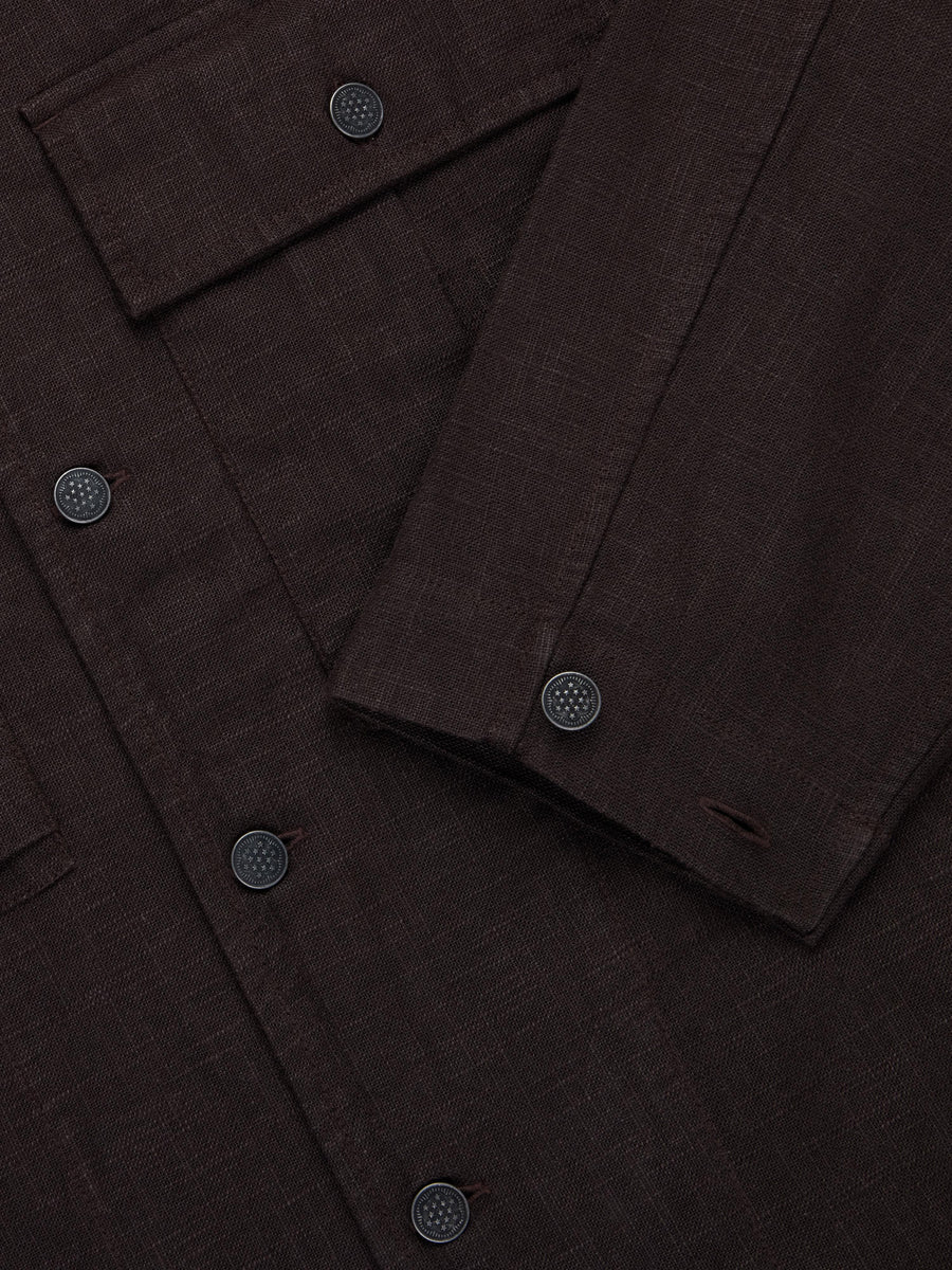 Close-up of a dark brown jacket with buttons