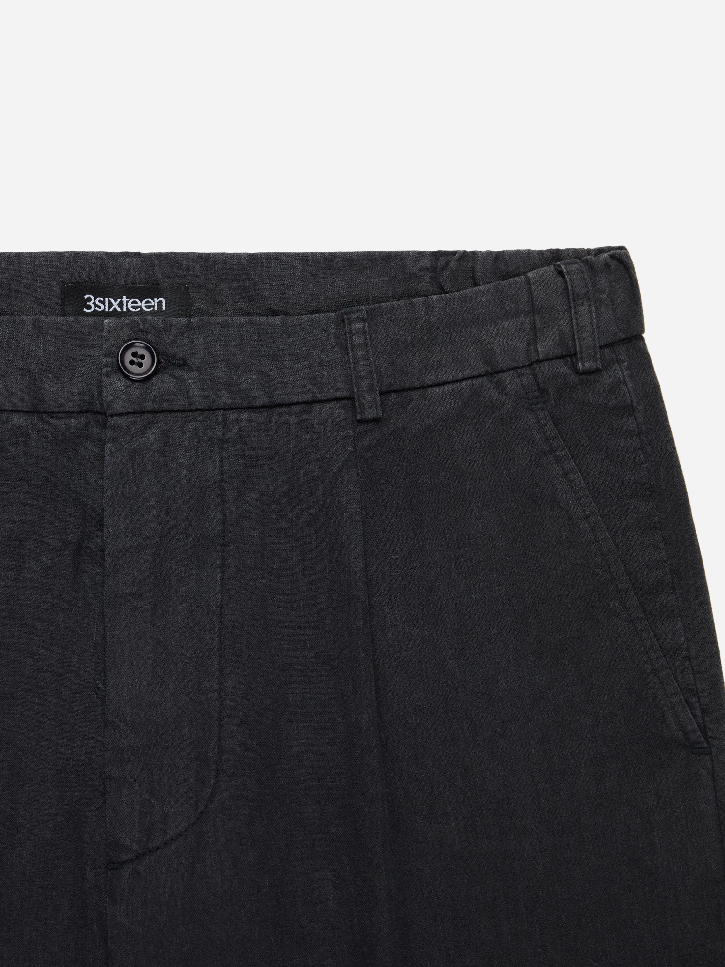 Pleated Trouser ~ Black Linen – 3sixteen