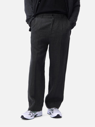 Pleated Trouser ~ Black Linen – 3sixteen