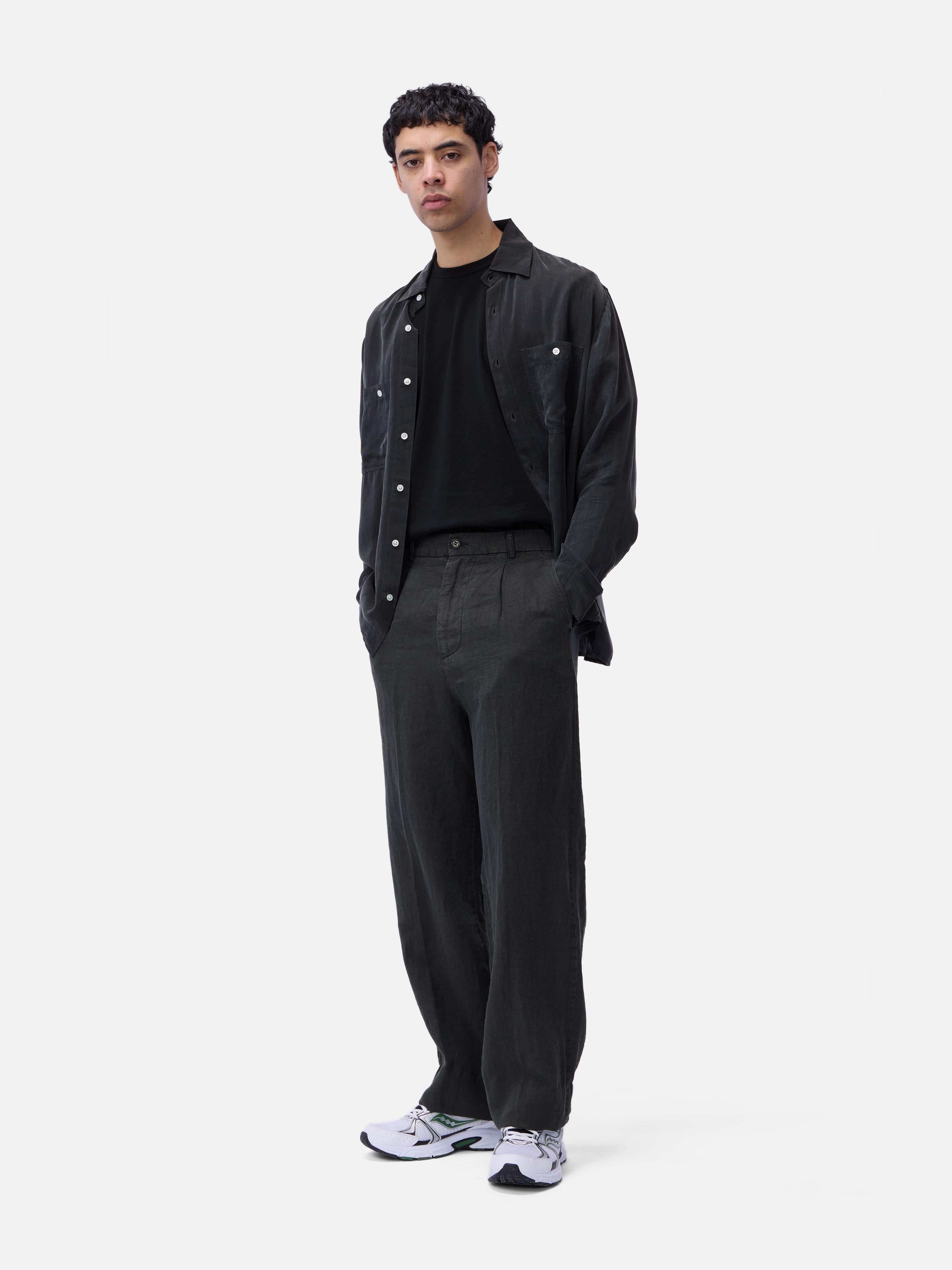 Pleated Trouser ~ Black Linen – 3sixteen
