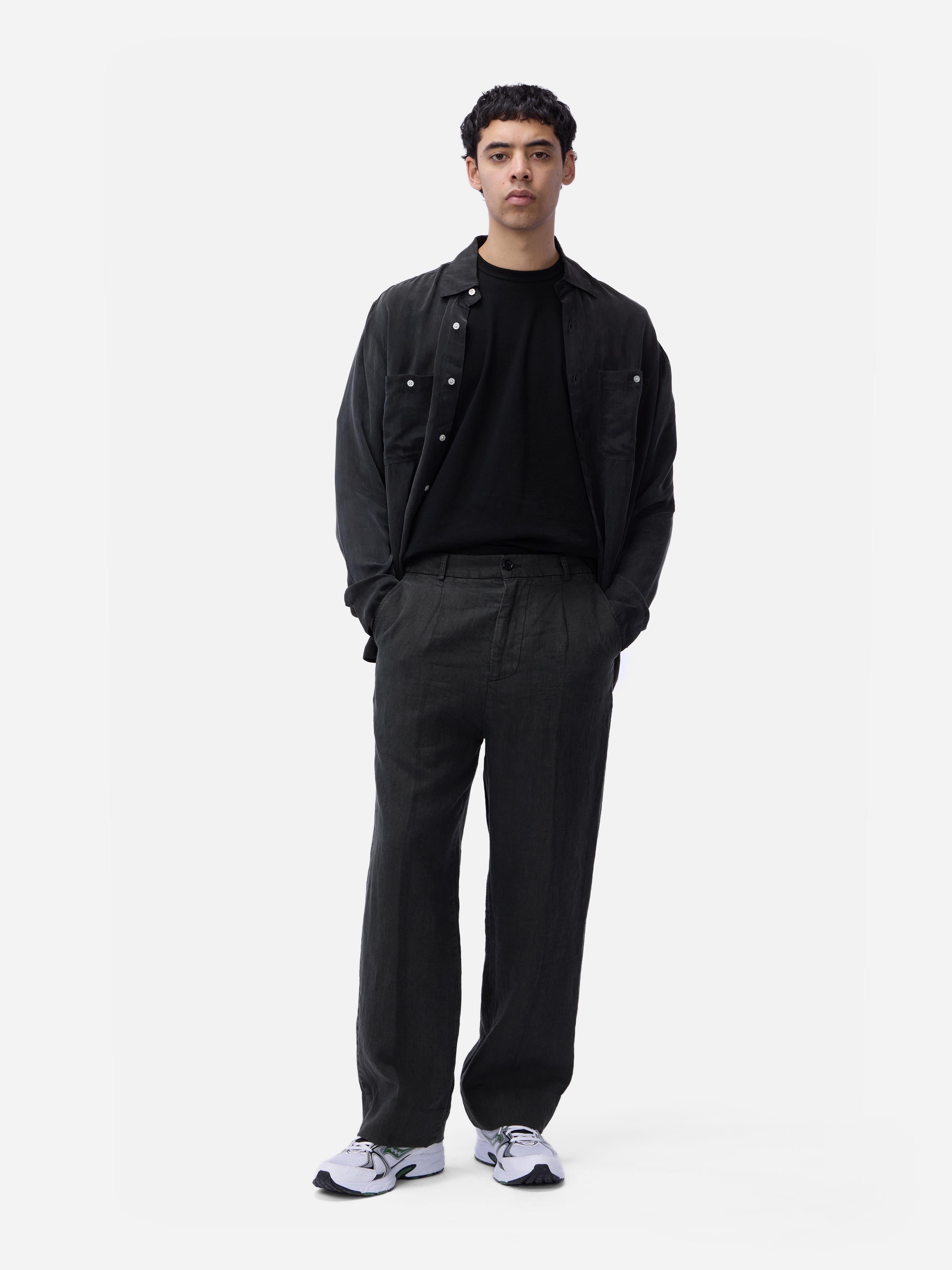 Pleated Trouser ~ Black Linen – 3sixteen