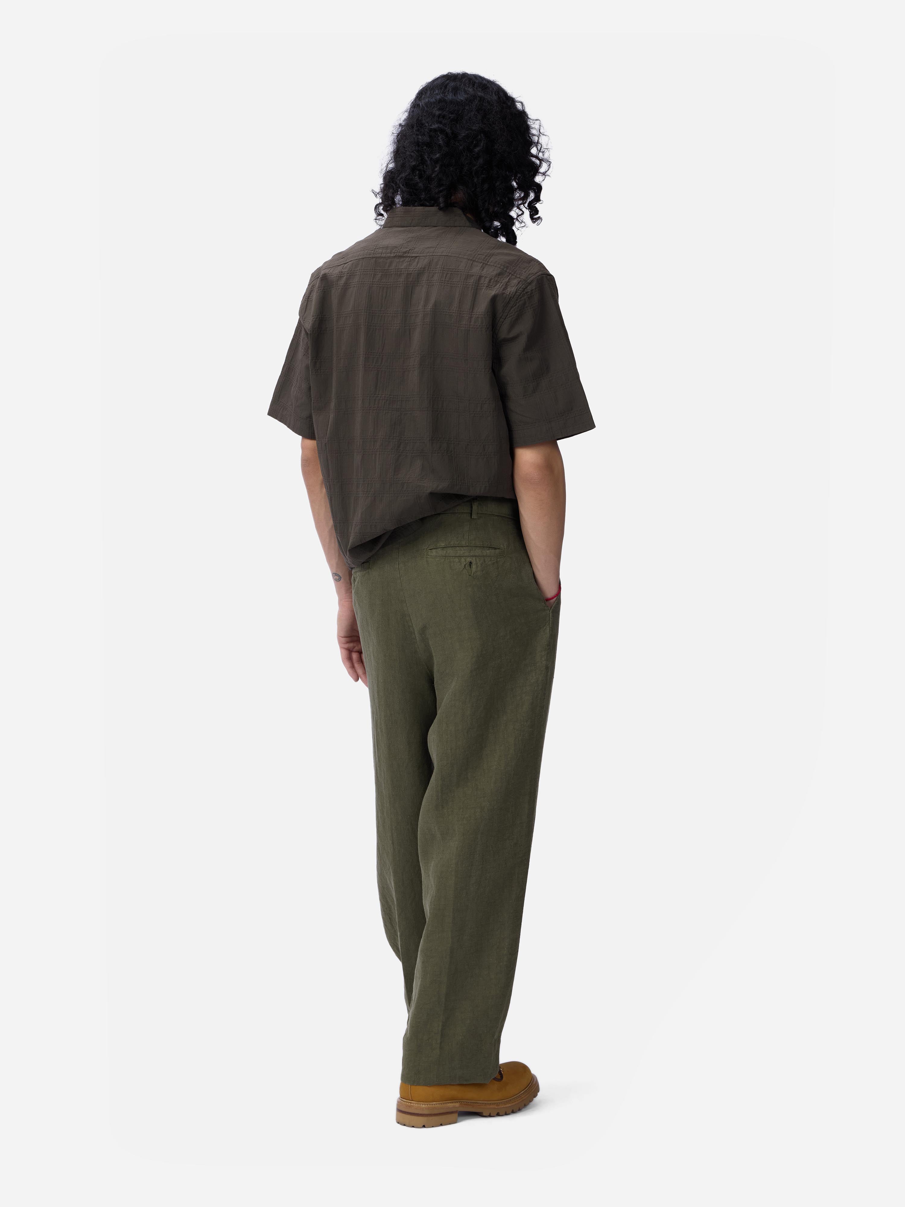 Pleated Trouser ~ Olive Linen – 3sixteen