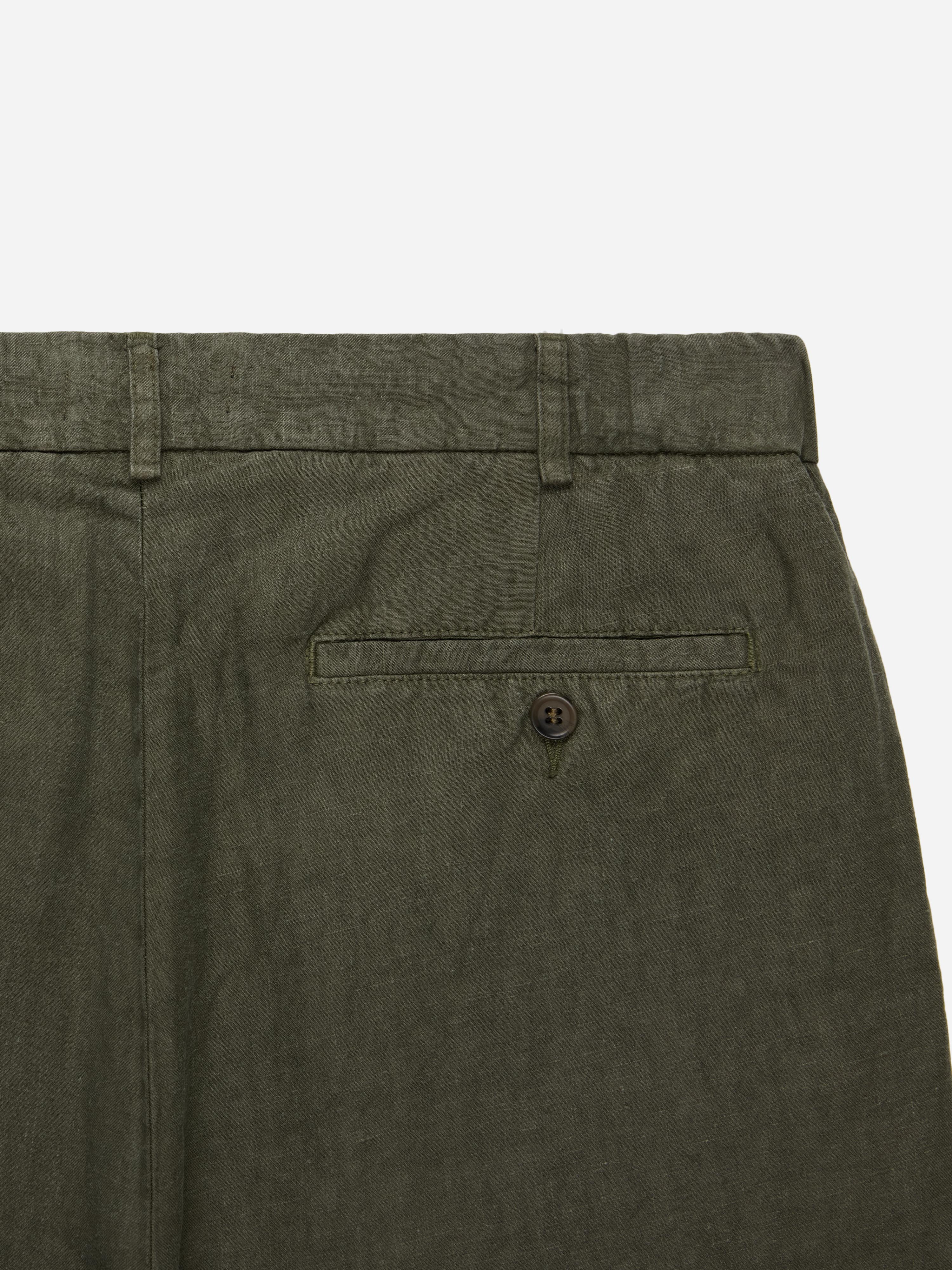 Pleated Trouser ~ Olive Linen – 3sixteen
