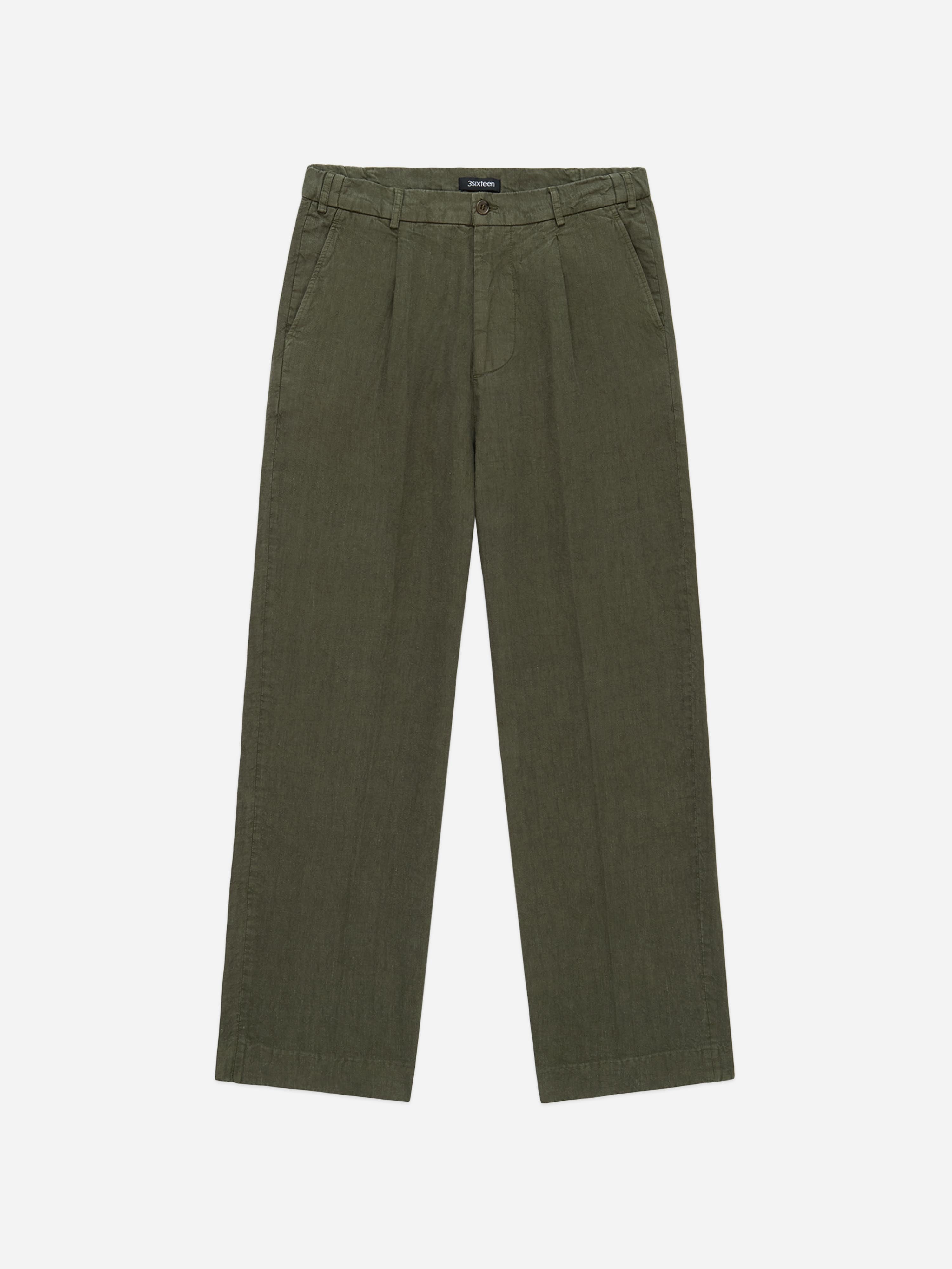 Pleated Trouser ~ Olive Linen – 3sixteen
