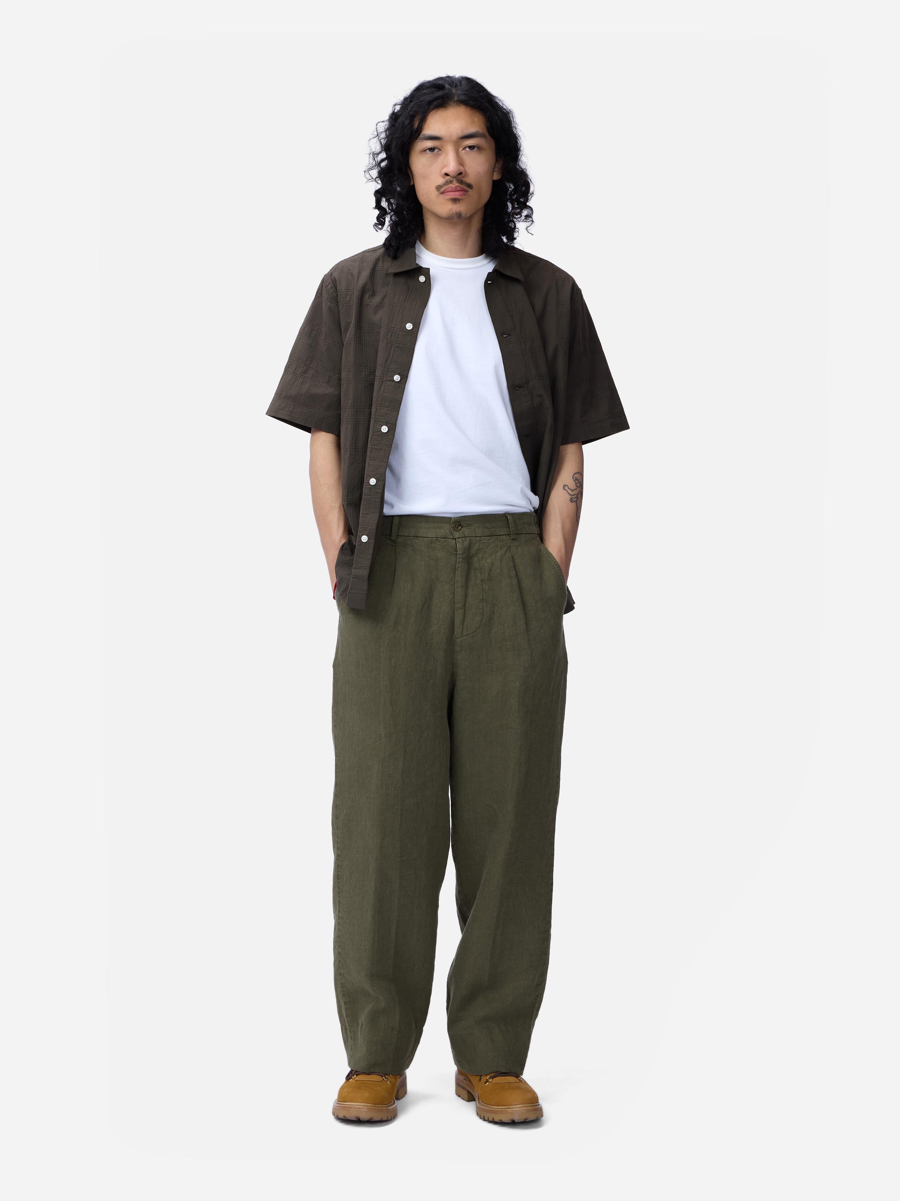 Pleated Trouser ~ Olive Linen – 3sixteen