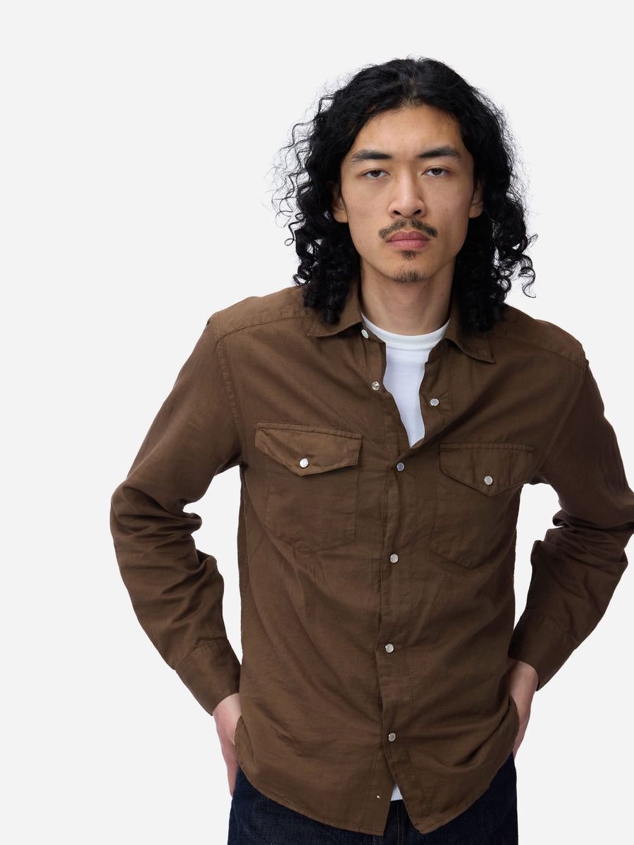Snap Western Shirt ~ Mocha Garment Dye – 3sixteen