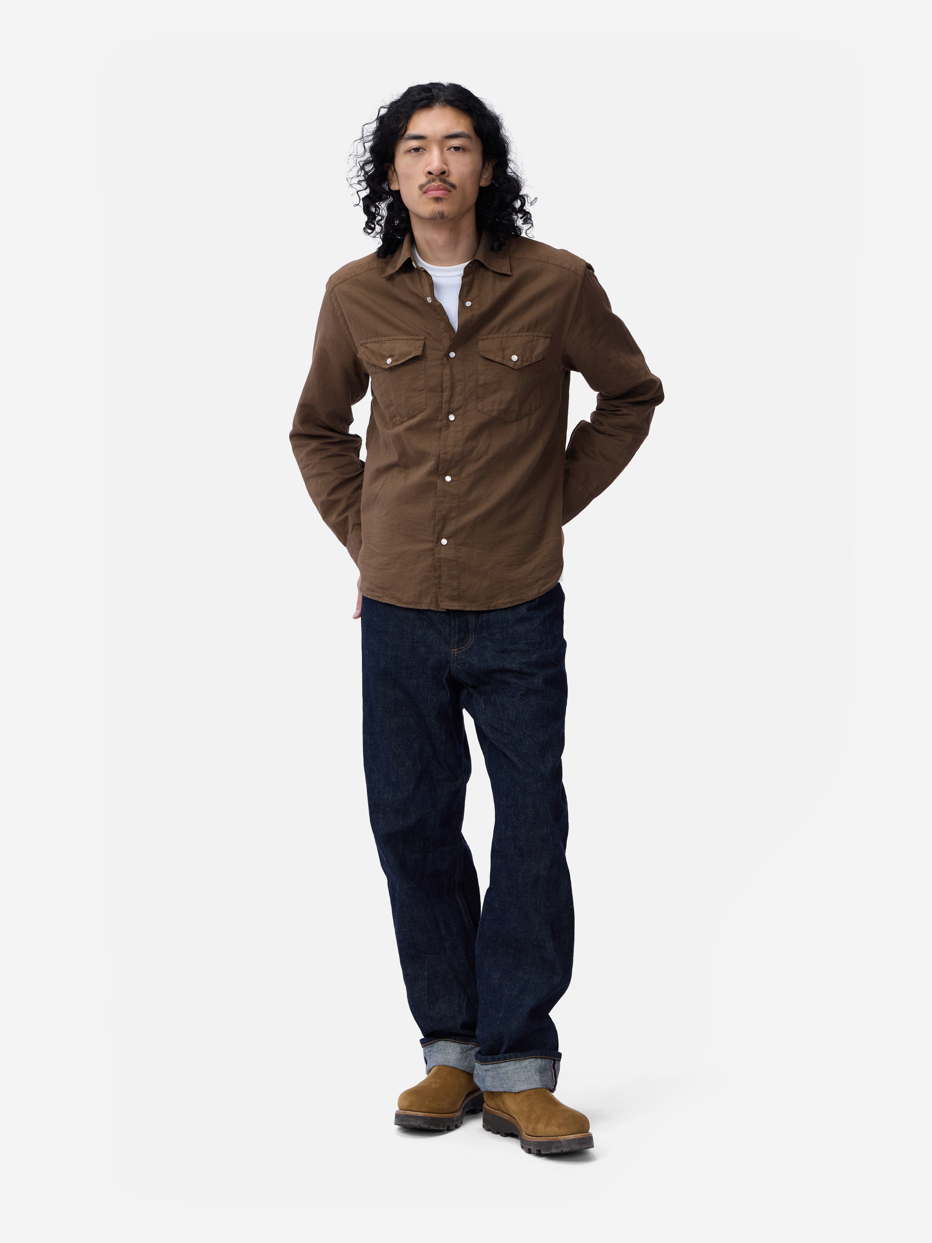 sattonn⸝⋆ Snap Western Shirt ~ Mocha Garment Dye – 3sixteen