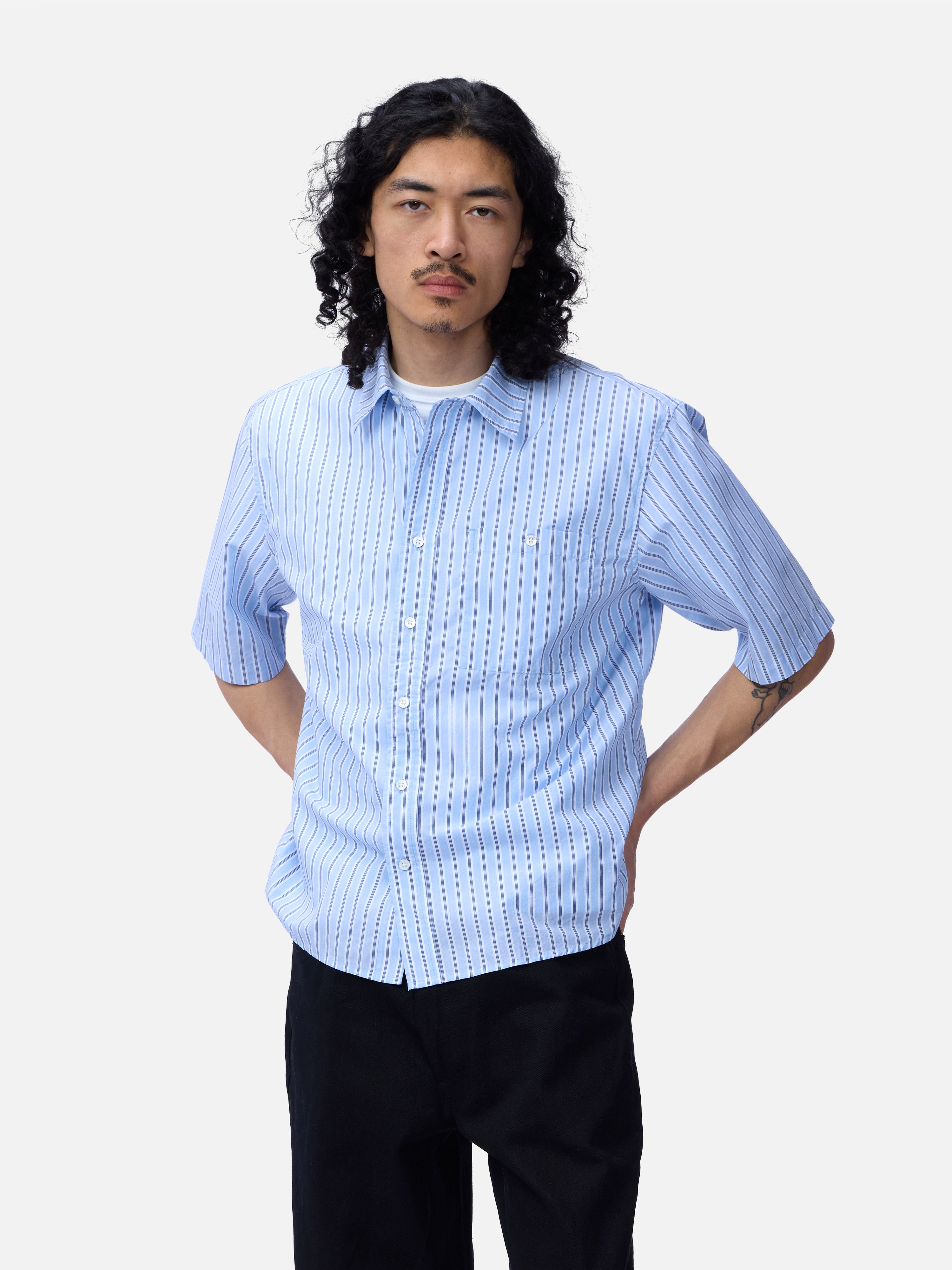 Short Sleeve Commuter Shirt ~ Blue Stripe – 3sixteen