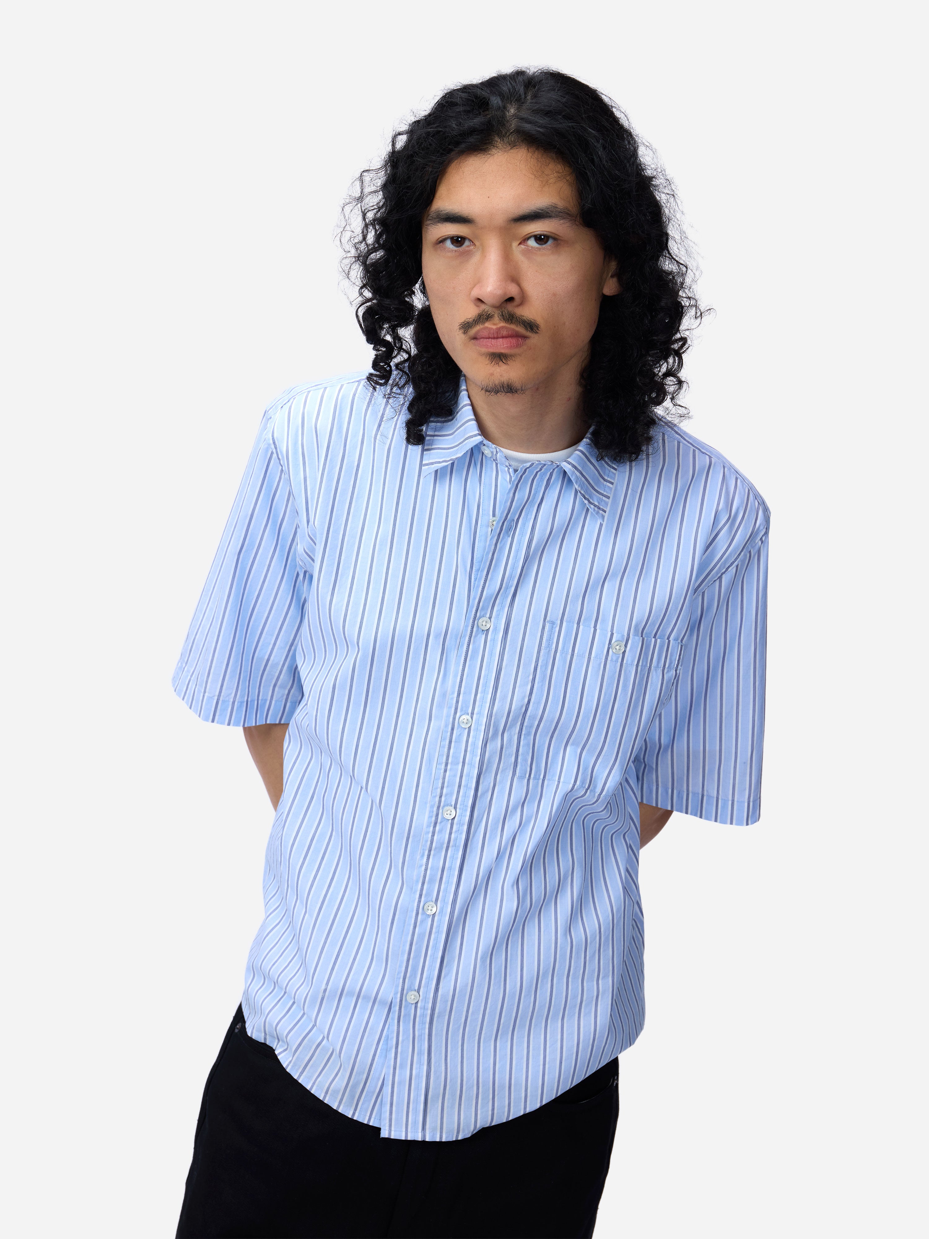 トップス B.D. SHIRT L/S BLUE STRP size3 Short Sleeve Commuter Shirt ~ Blue Stripe – 3sixteen