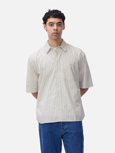 Short Sleeve Commuter Shirt Tan Stripe by 3sixteen