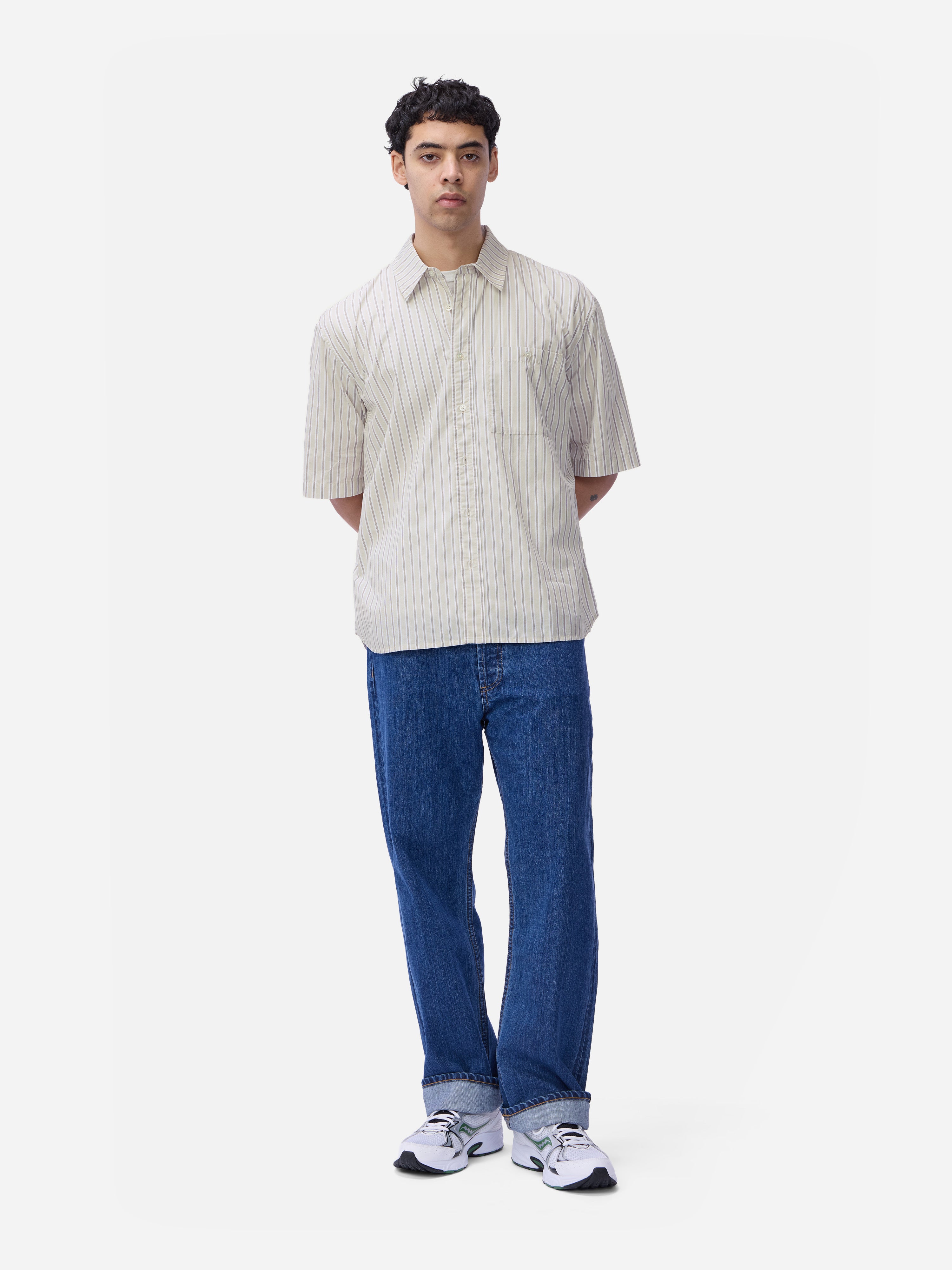 Short Sleeve Commuter Shirt ~ Tan Stripe – 3sixteen
