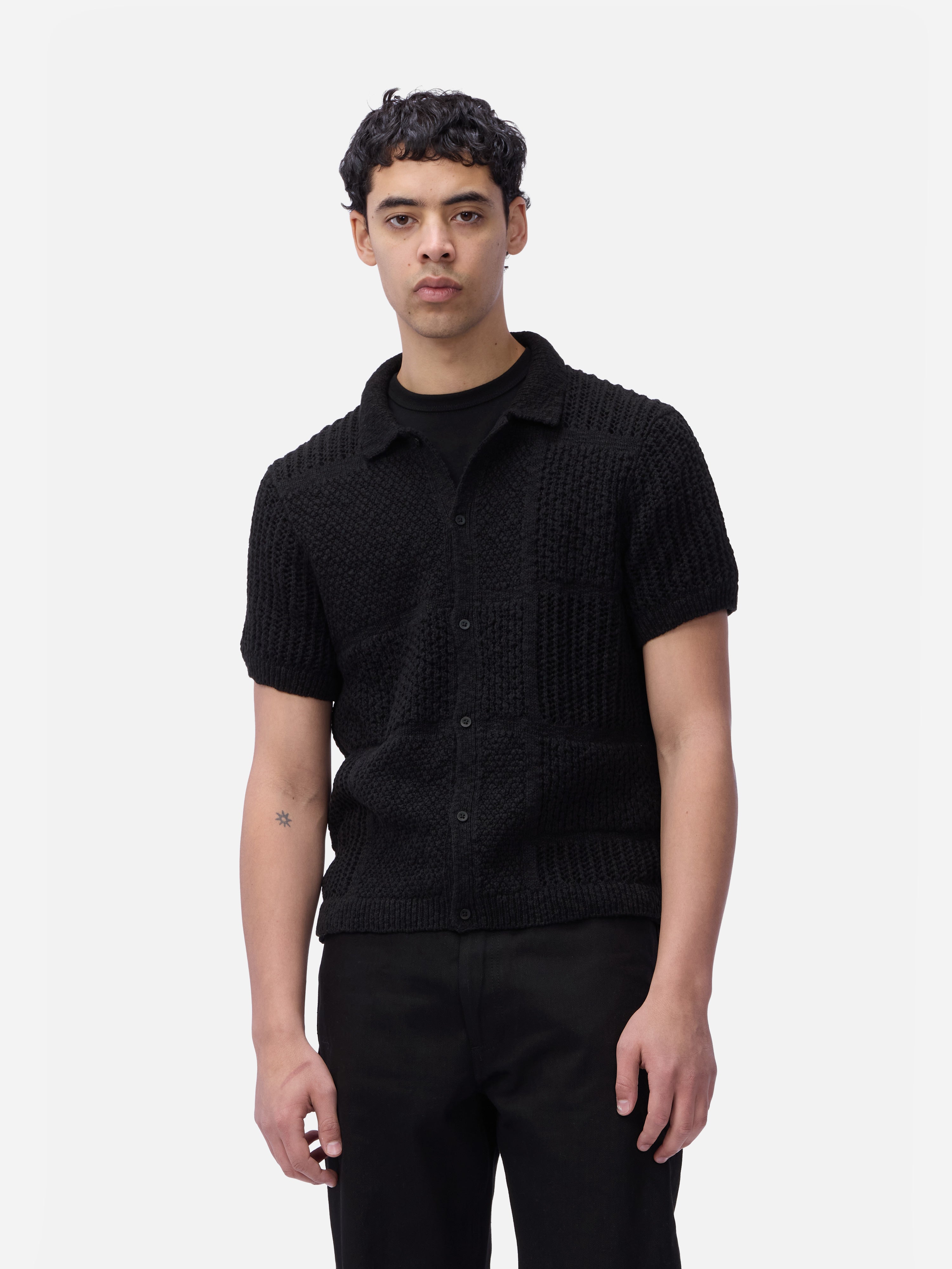 Short Sleeve Knit Shirt ~ Black De Stijl – 3sixteen