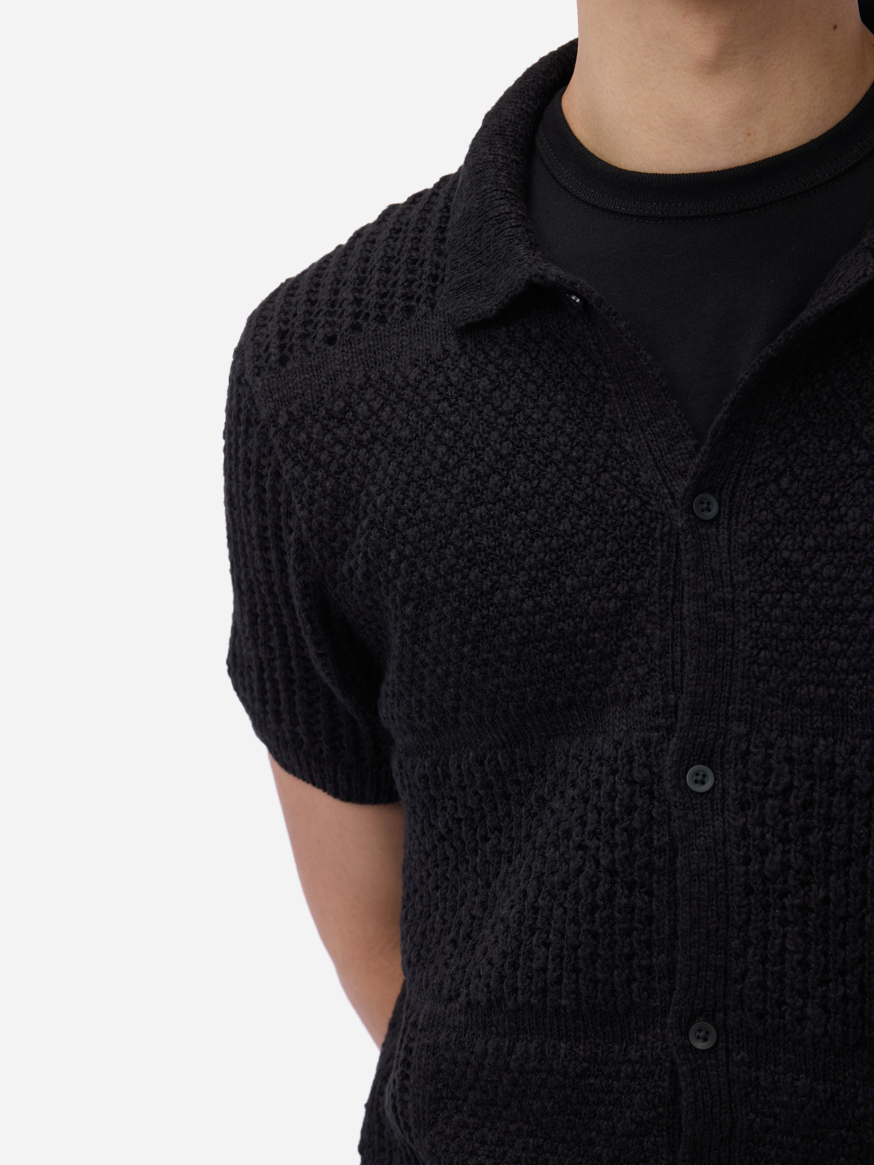 Short Sleeve Knit Shirt ~ Black De Stijl – 3sixteen