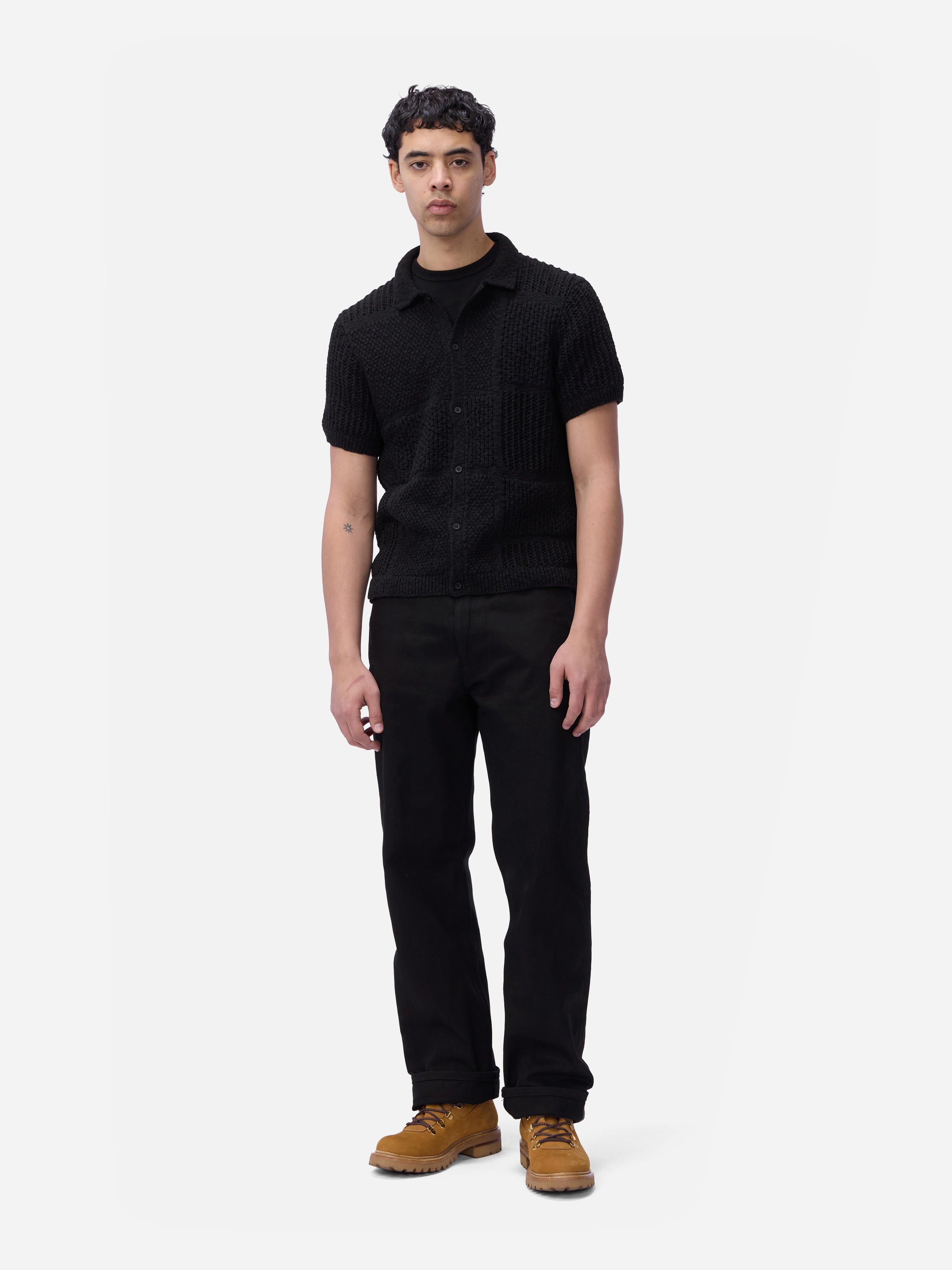 Short Sleeve Knit Shirt ~ Black De Stijl – 3sixteen