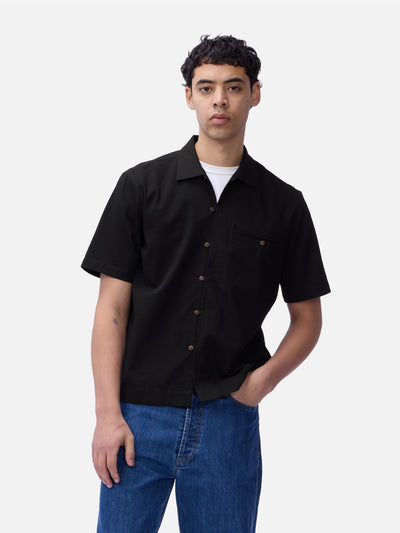 Short Sleeve Loop Shirt Black Seersucker by 3sixteen