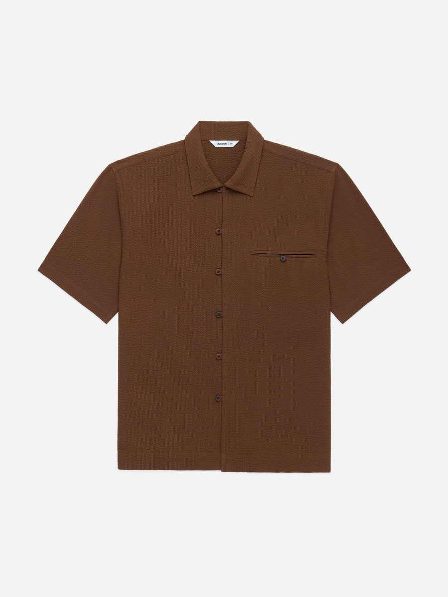Short Sleeve Loop Shirt ~ Cinnamon Seersucker
