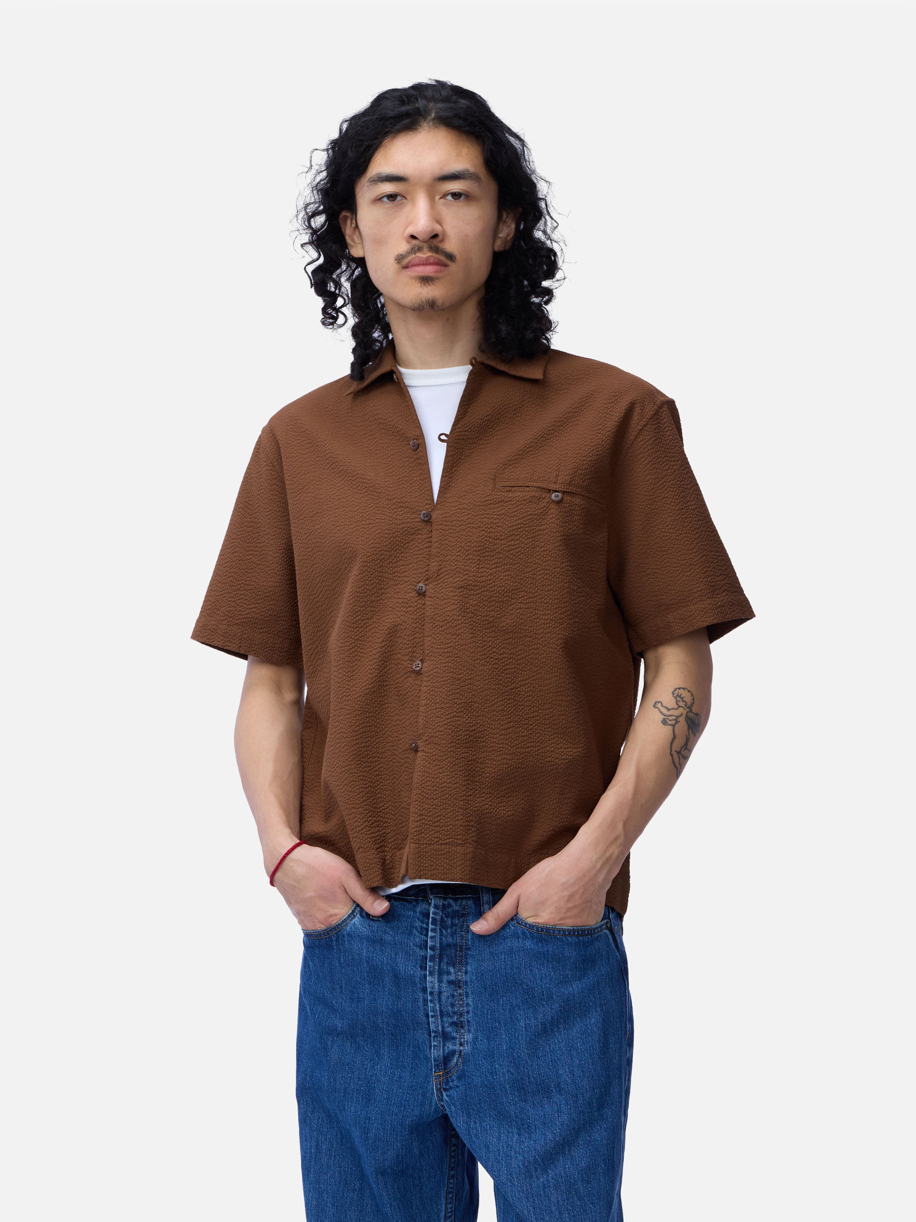 Short Sleeve Loop Shirt ~ Cinnamon Seersucker – 3sixteen