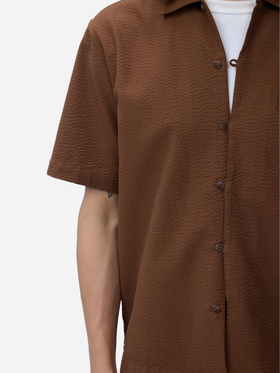 Short Sleeve Loop Shirt ~ Cinnamon Seersucker