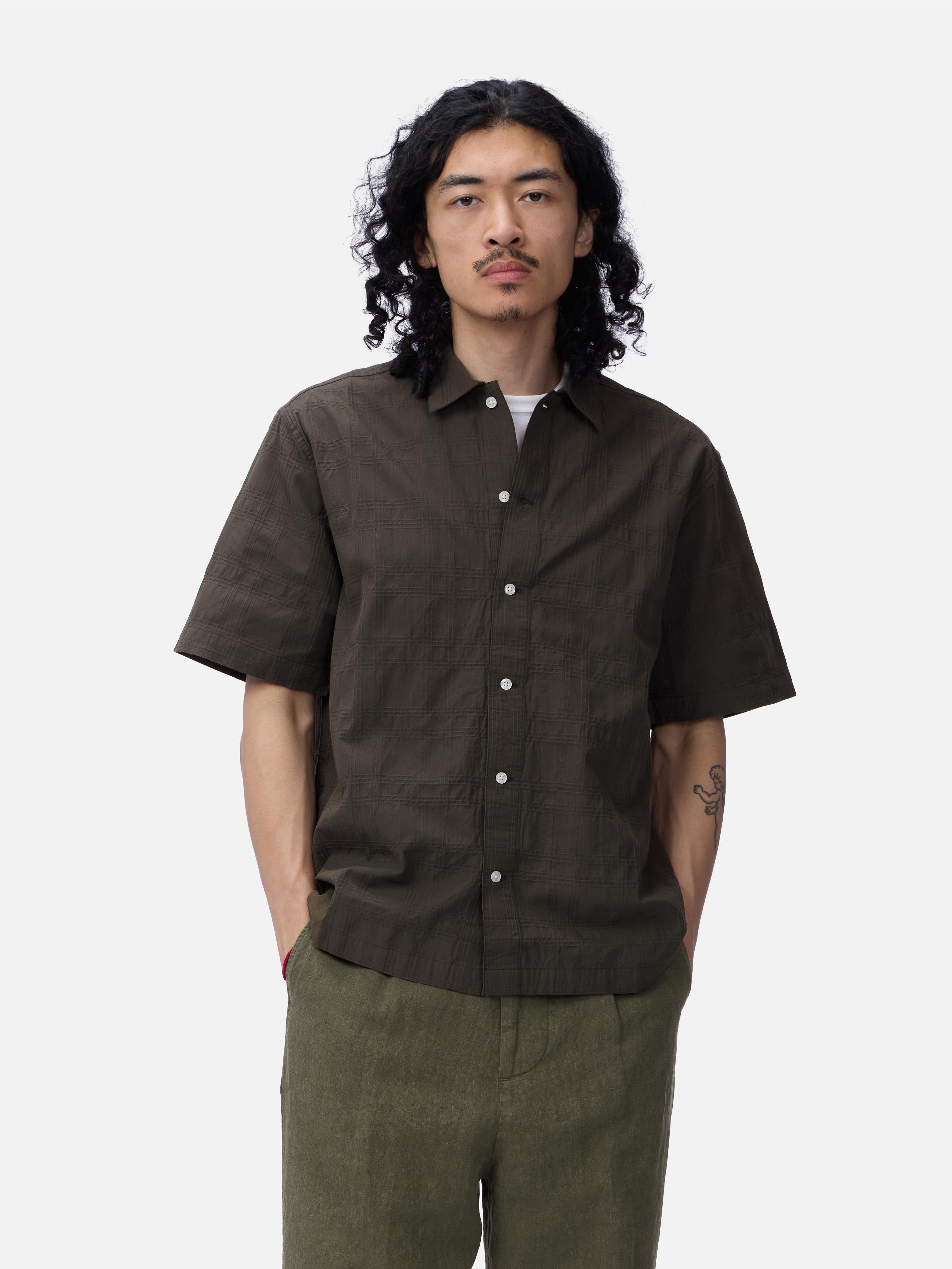 【dobby】キャップ・シャツセット Short Sleeve Work Shirt ~ Ink Grid Dobby – 3sixteen