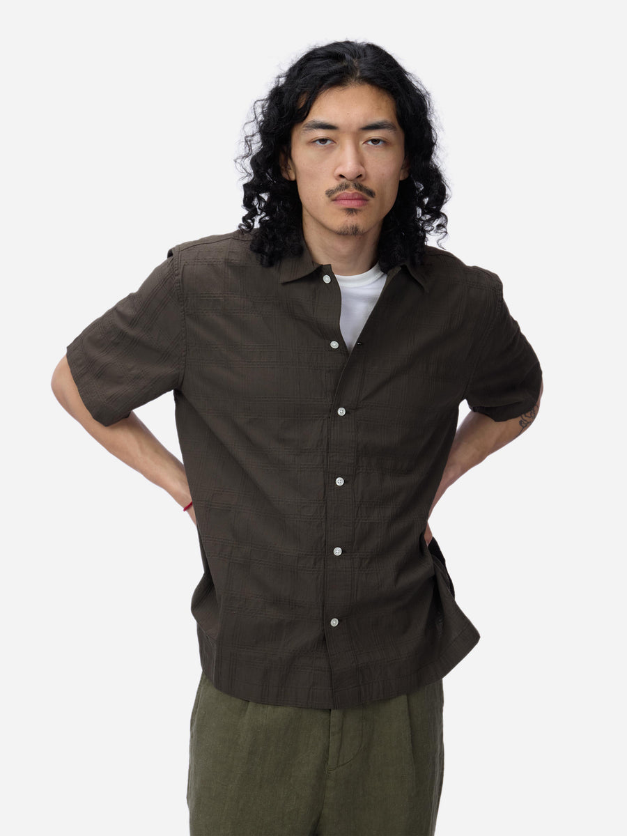 Short Sleeve Work Shirt ~ Ink Grid Dobby