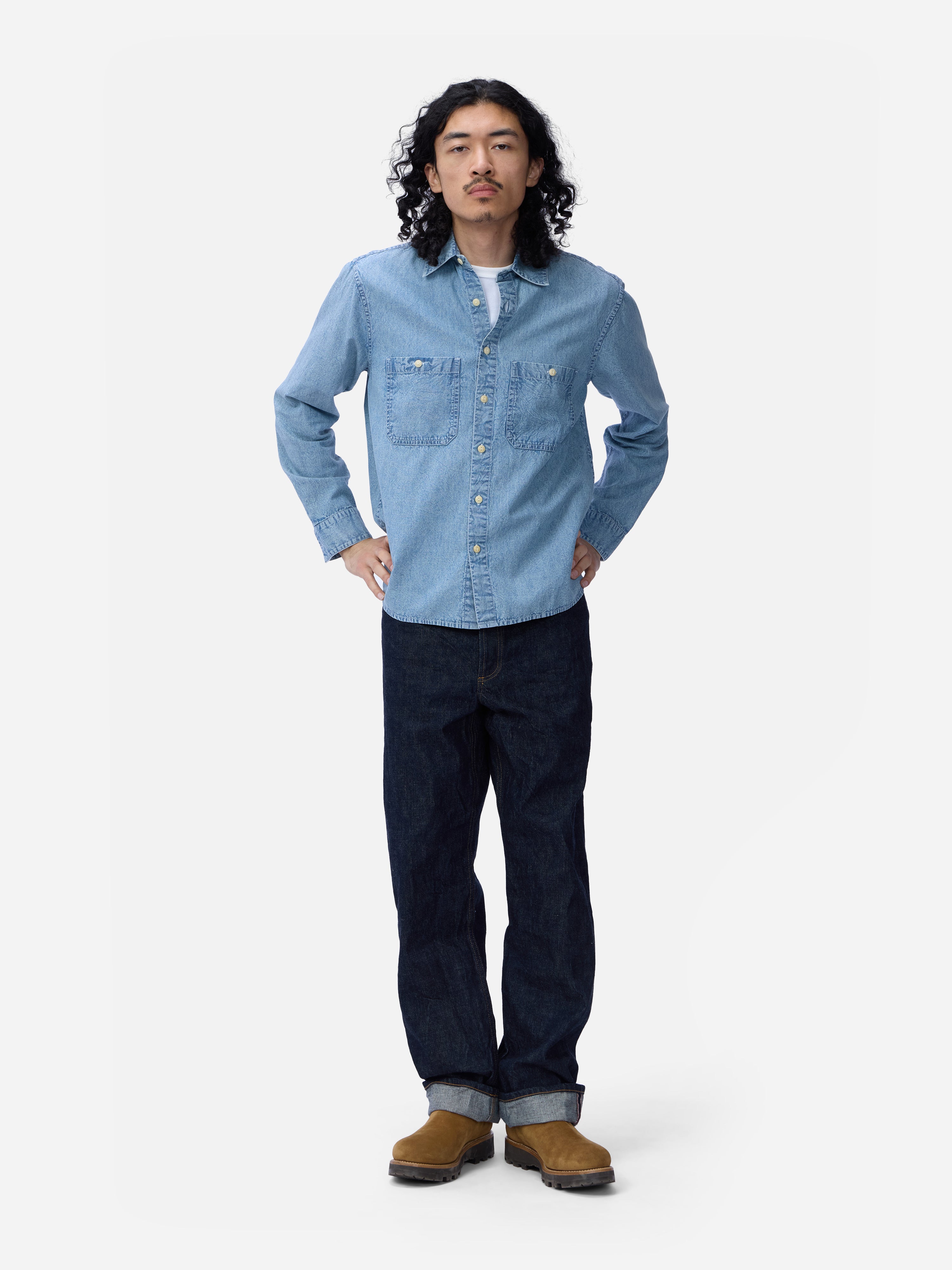 Utility Chambray Shirt ~ Washed Indigo – 3sixteen Utility Chambray Shirt ~ Washed Indigo – 3sixteen