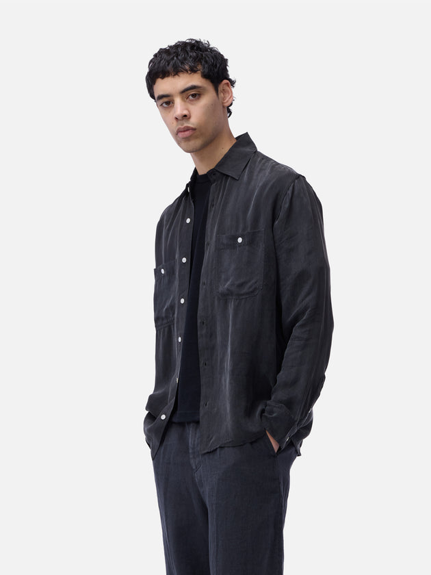 【shiun】CUPRO FIBRIL UTILITY SHIRT M Utility Shirt ~ Black Cupro – 3sixteen